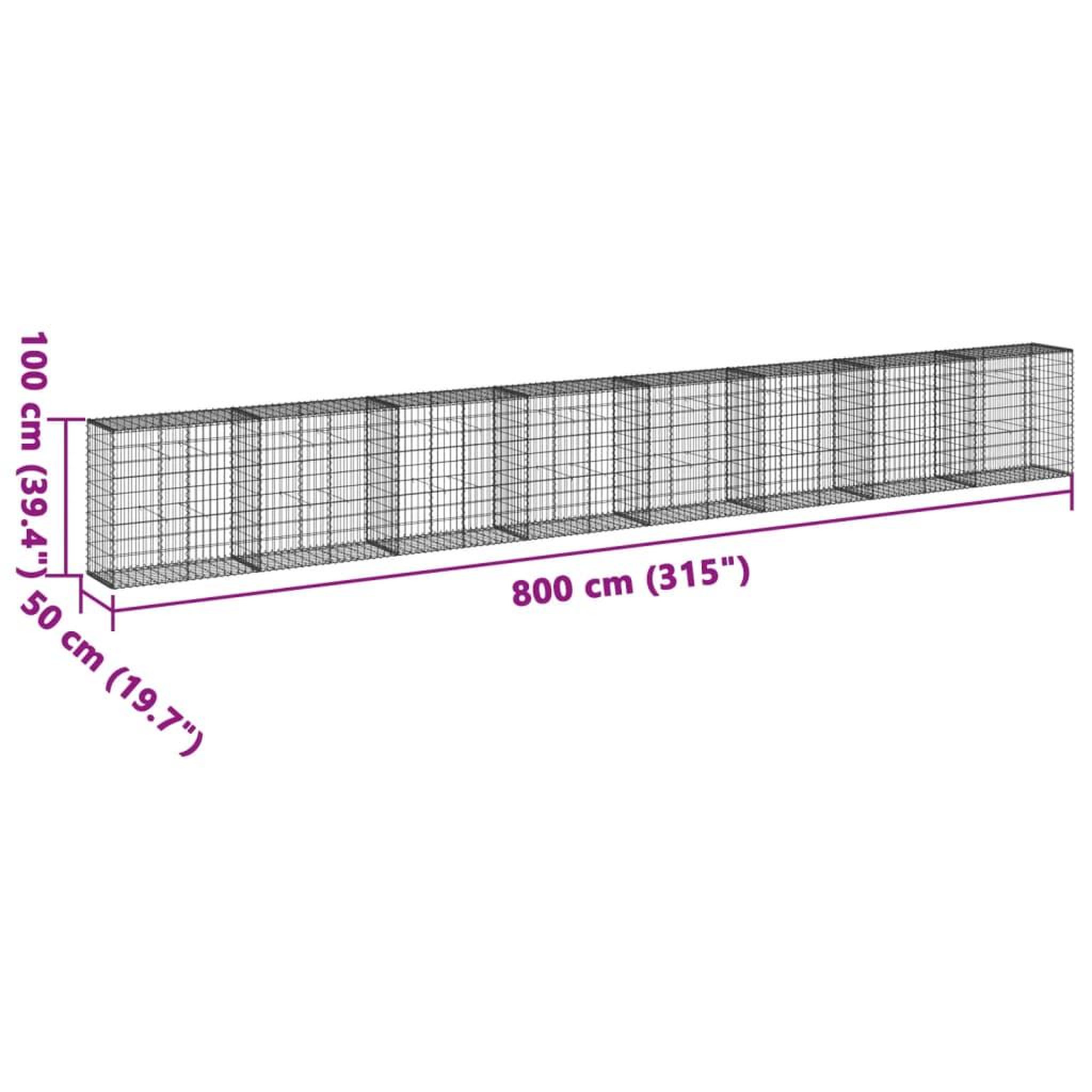 Voir la diapositive 6 : VIDAXL Panier gabion avec couvercle 800x50x100 cm fer galvanise