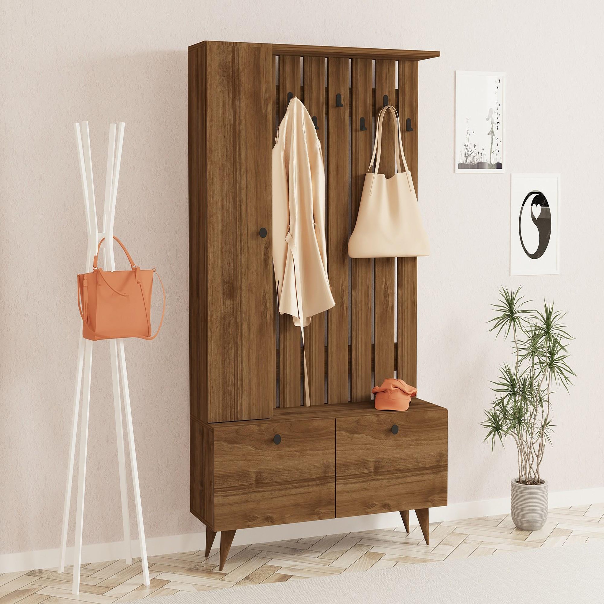 Voir la diapositive 2 : Habitat et Jardin Meuble d'entrée en bois  lala  - 35 x 112 x 170 cm - noyer