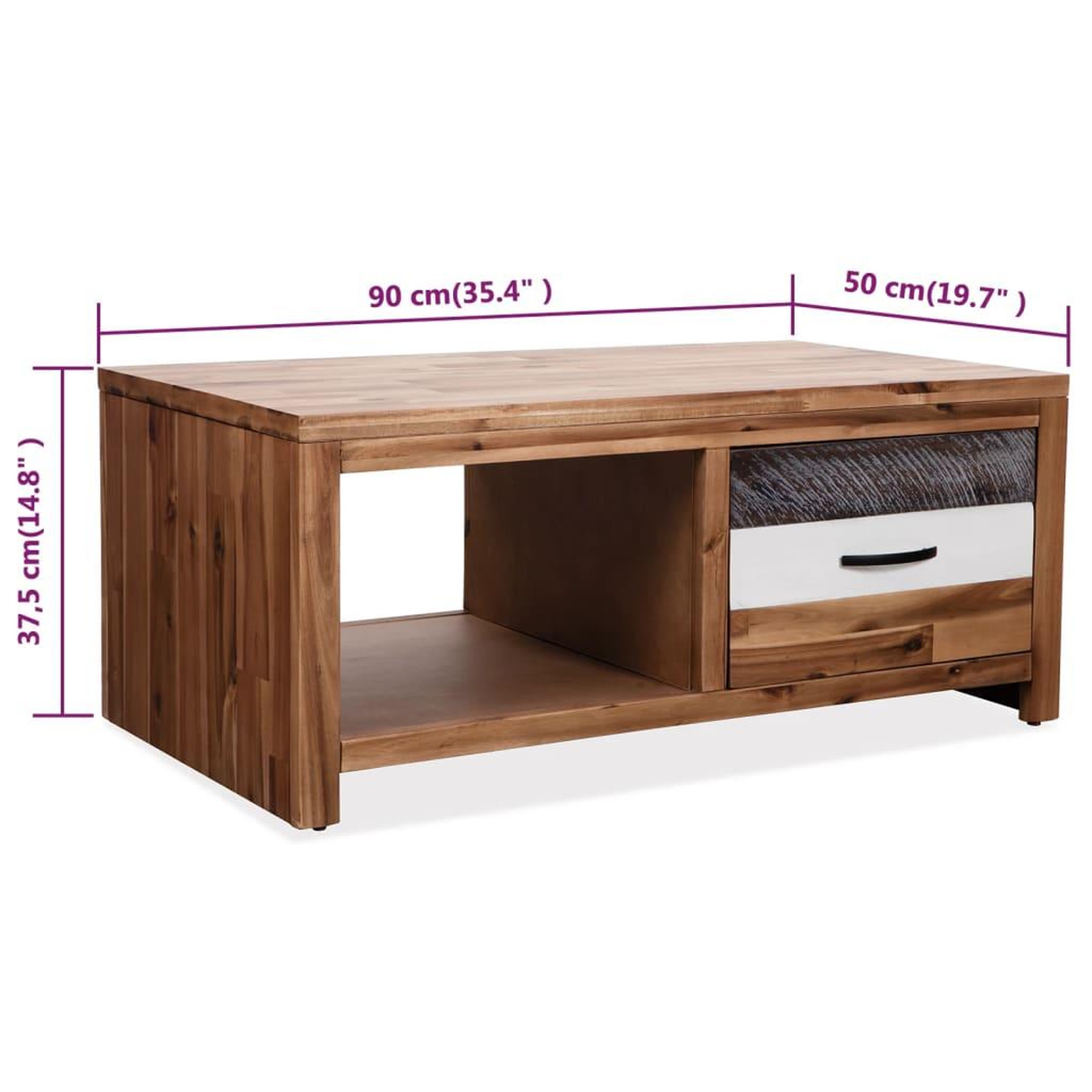 Voir la diapositive 6 : VIDAXL Table basse Bois d'acacia massif 90x50x37,5 cm