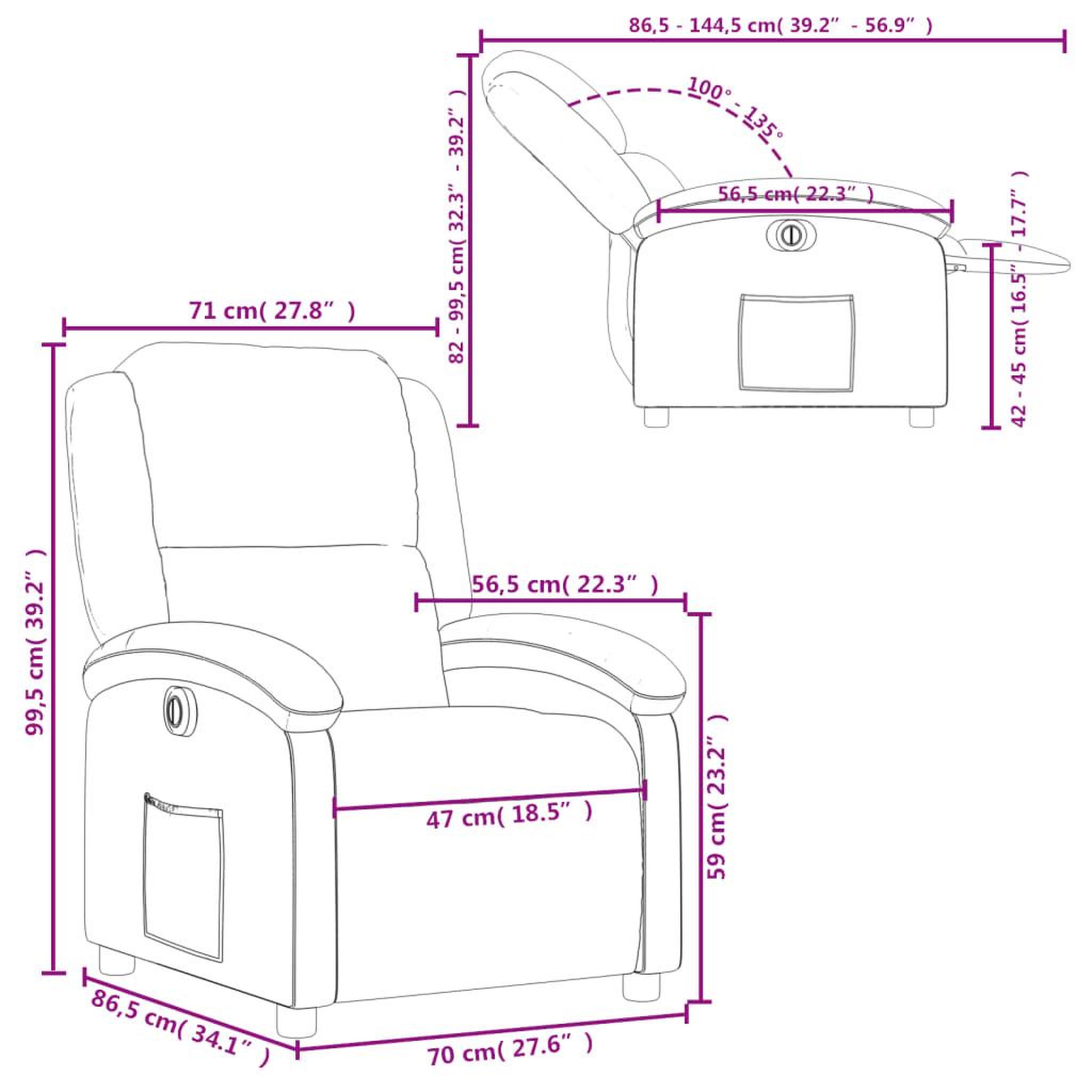 Voir la diapositive 6 : VIDAXL Fauteuil inclinable electrique Gris fonce Tissu