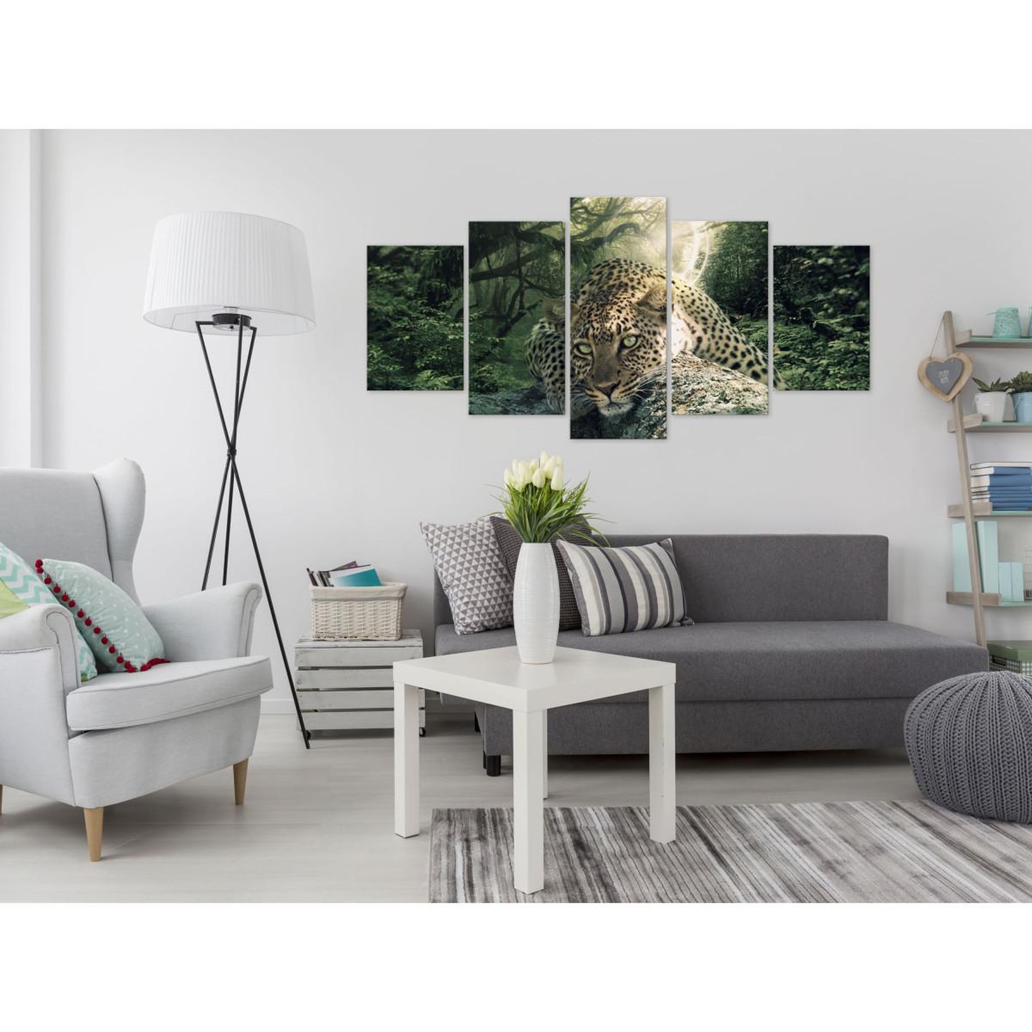 Voir la diapositive 2 : Paris Prix Tableau 5 Panneaux  Leopard Lying Wide Pale Green