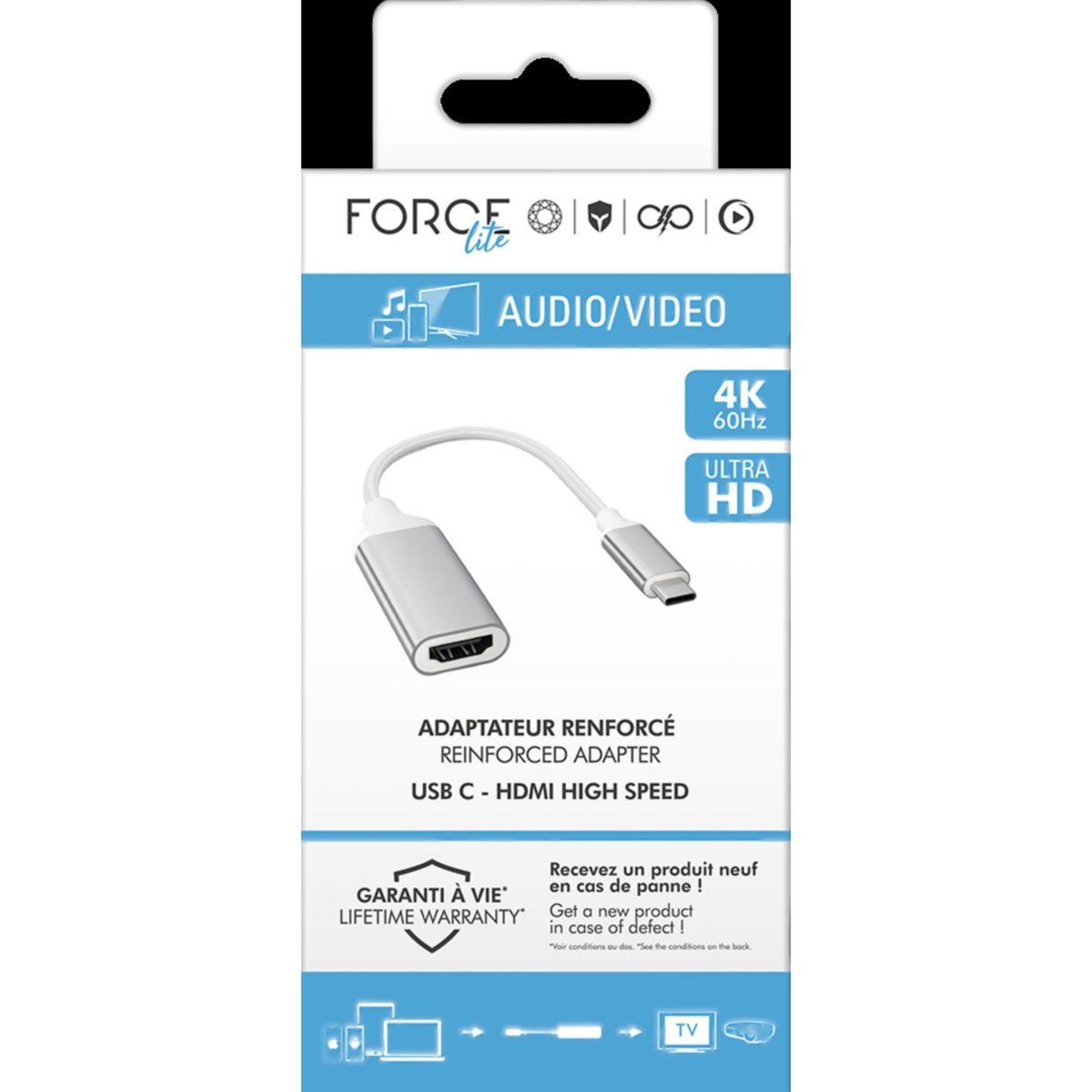 Voir la diapositive 3 : FORCE POWER Adaptateur hdmi/usb-c usb c/hdmi high speed m/f renforcé