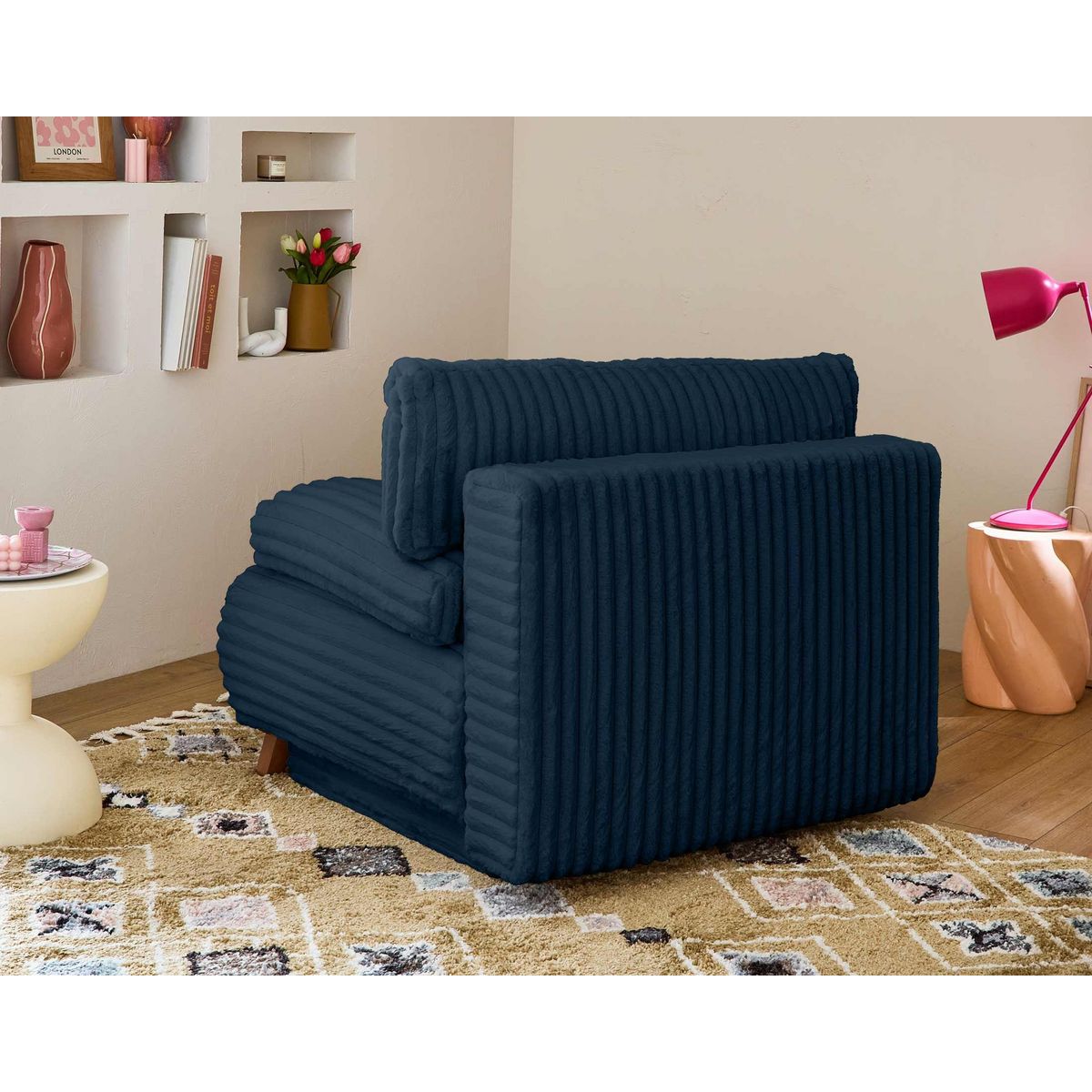 BEST MOBILIER Cristal - fauteuil - convertible avec coffre - en fausse fourrure côtelée