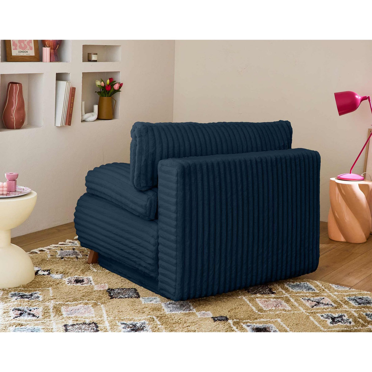 BEST MOBILIER Cristal - fauteuil - convertible avec coffre - en fausse fourrure côtelée