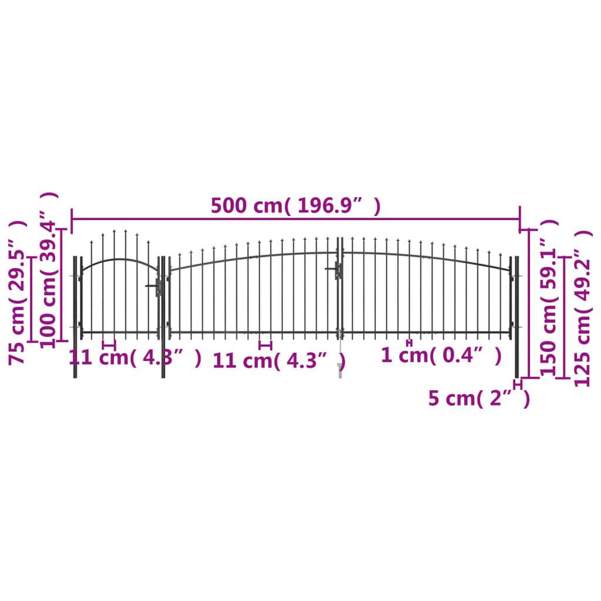 Voir la diapositive 5 : VIDAXL Portail de cloture de jardin avec dessus en lance 5x1,5 m Noir