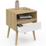 Voir la diapositive 4 : ID MARKET Lot de 2 tables de chevet HELSINKI scandinaves 1 tiroir avec niche effet hêtre et blanc