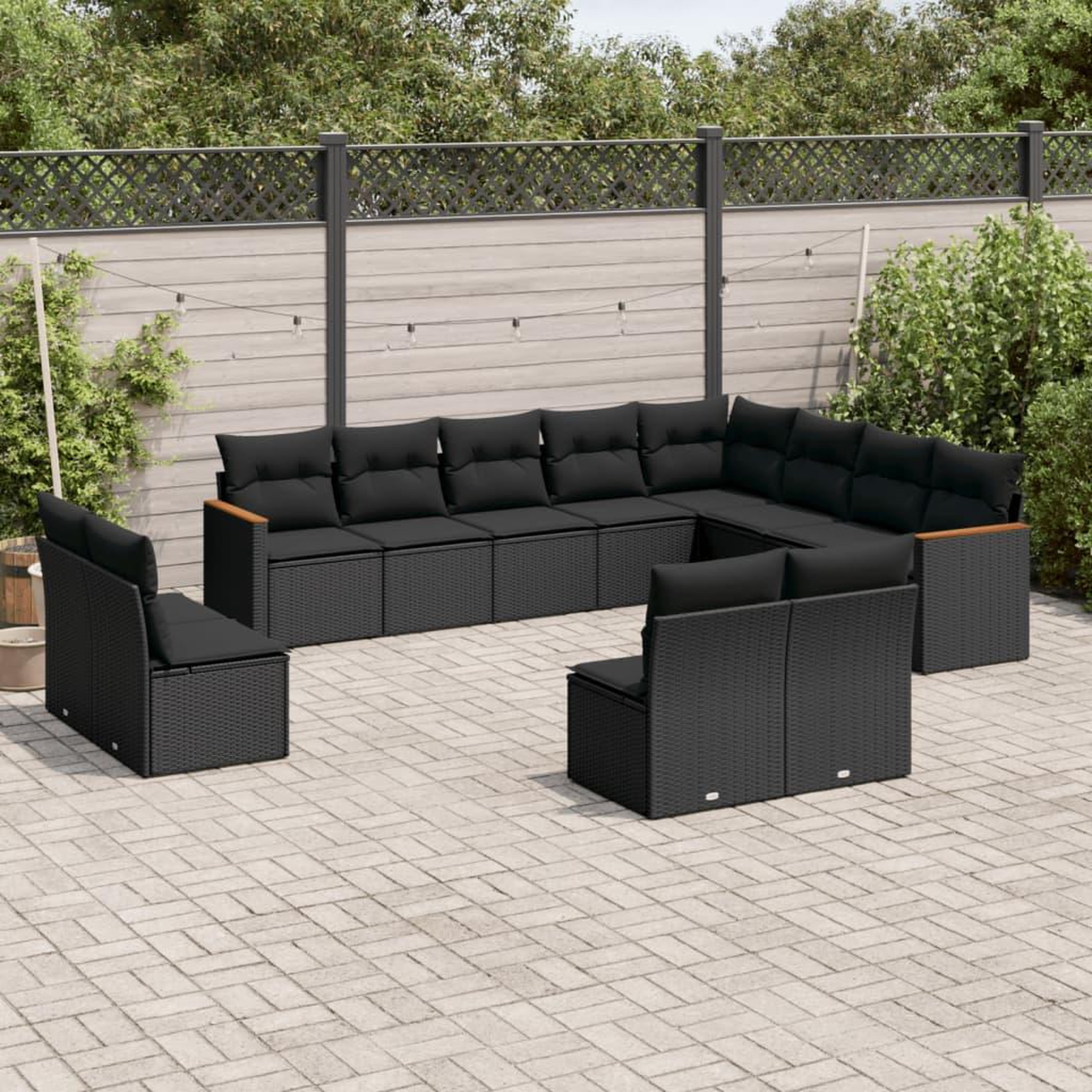 VIDAXL Salon de jardin 12 pcs avec coussins noir resine tressee