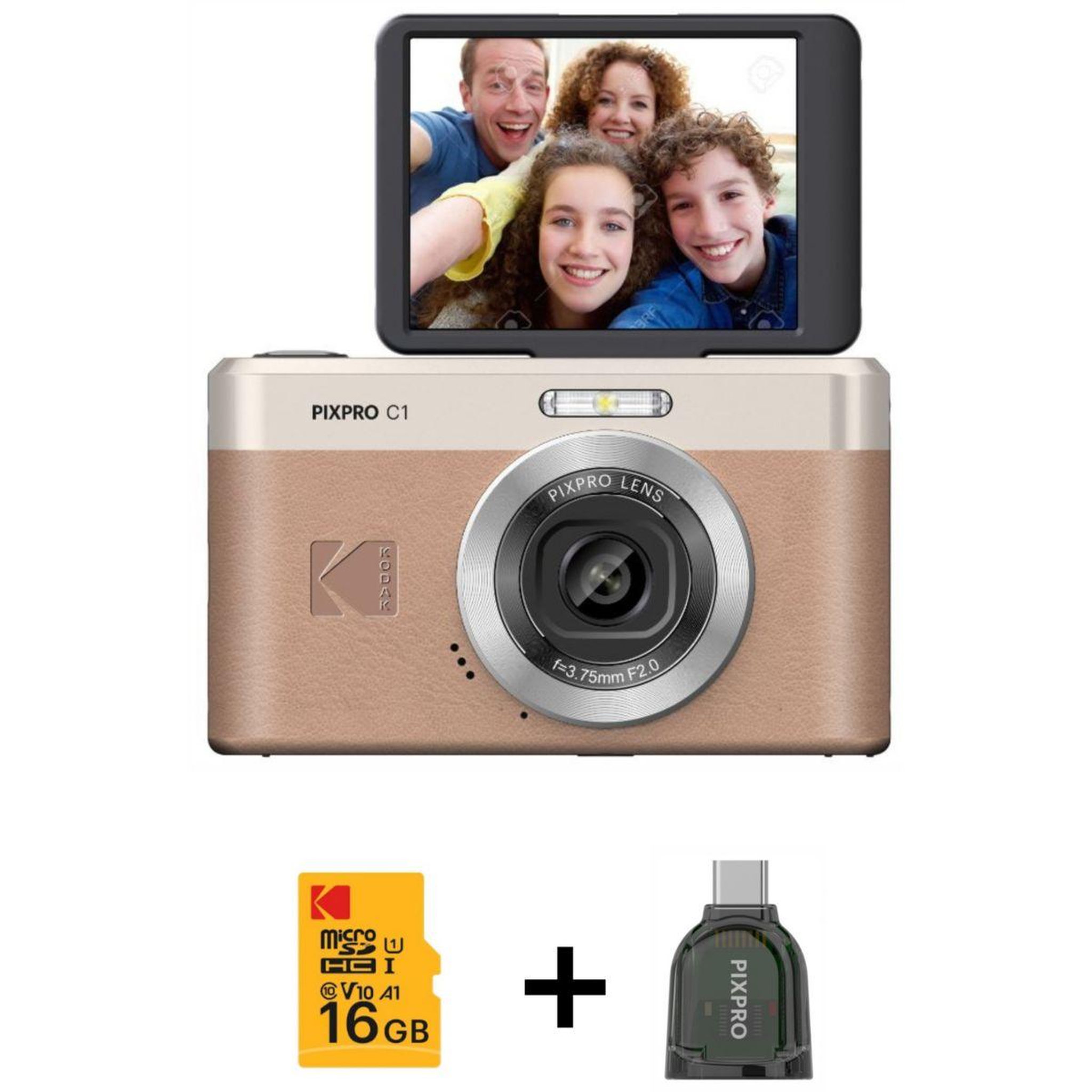 Voir la diapositive 2 : Kodak Appareil photo compact pixpro c1 maron + micro sd 16go