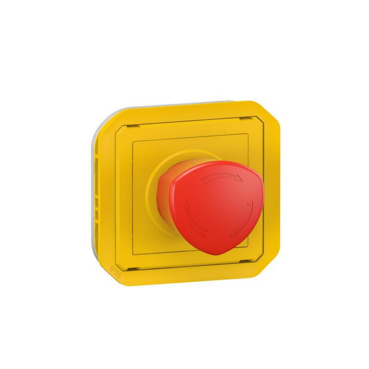 Legrand Coup de poing d urgence poussoir déverrouillage 1 4 tour étanche PLEXO avec enjoliveur jaune et bouton rouge LEGRAND 069549L