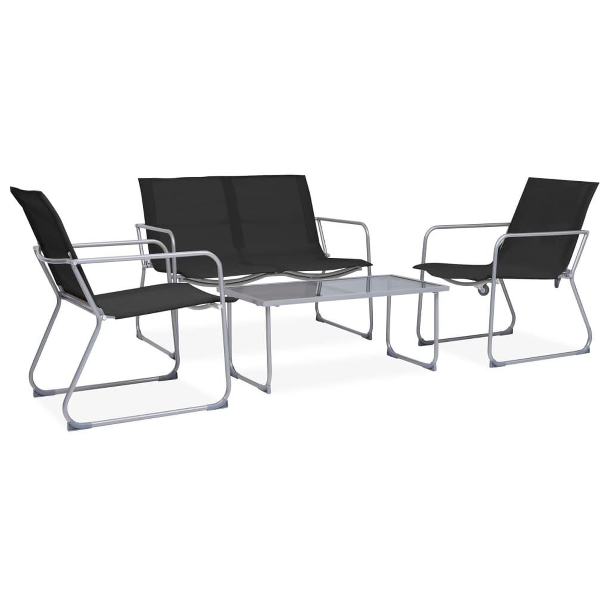 VIDAXL Salon de jardin 4 pcs tissu et acier noir