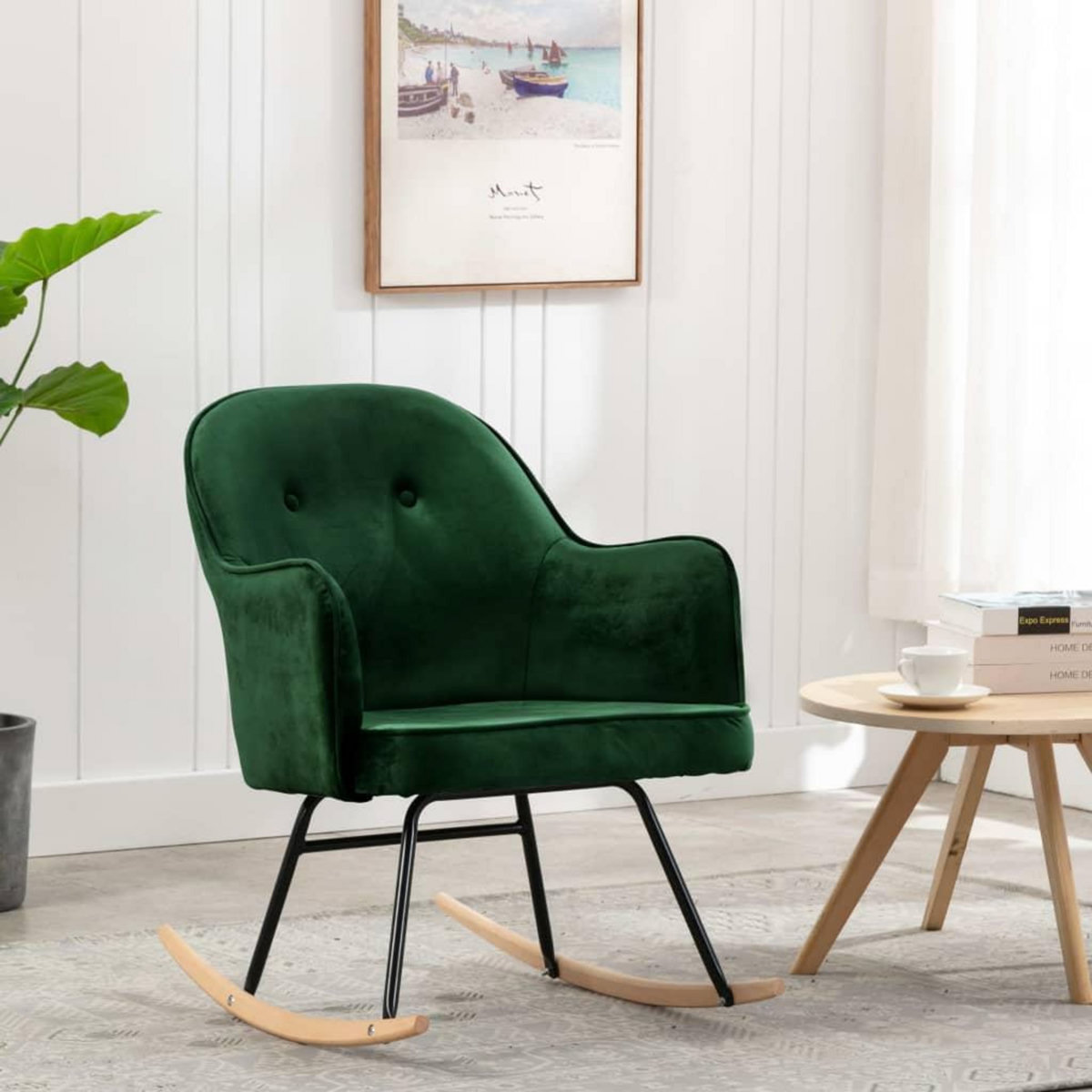 VIDAXL Chaise a bascule Vert fonce Velours
