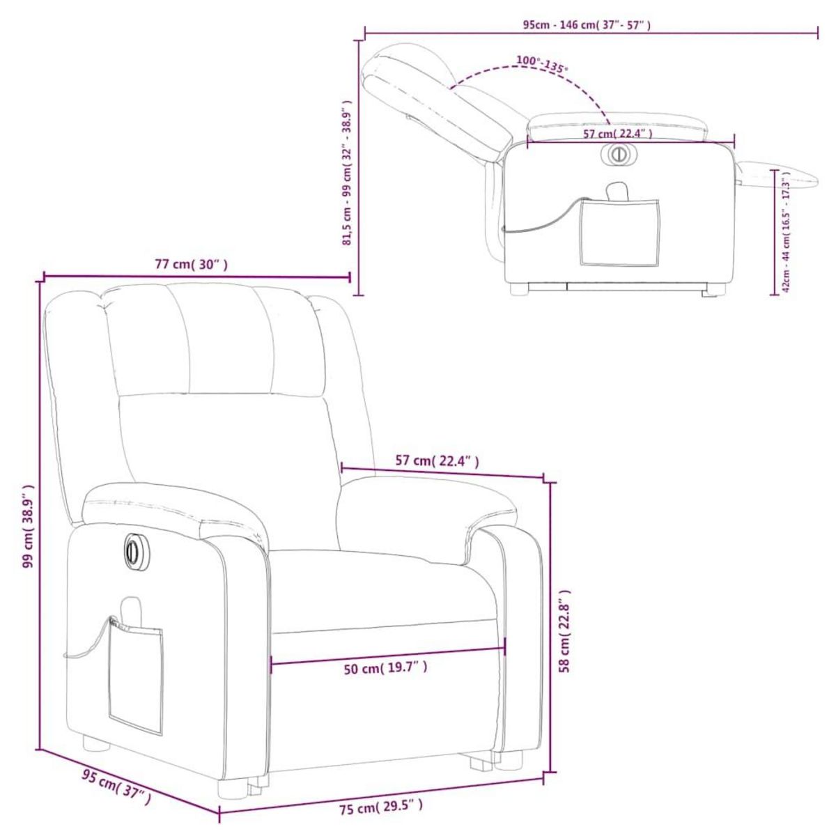 VIDAXL Fauteuil inclinable de massage electrique Marron Tissu