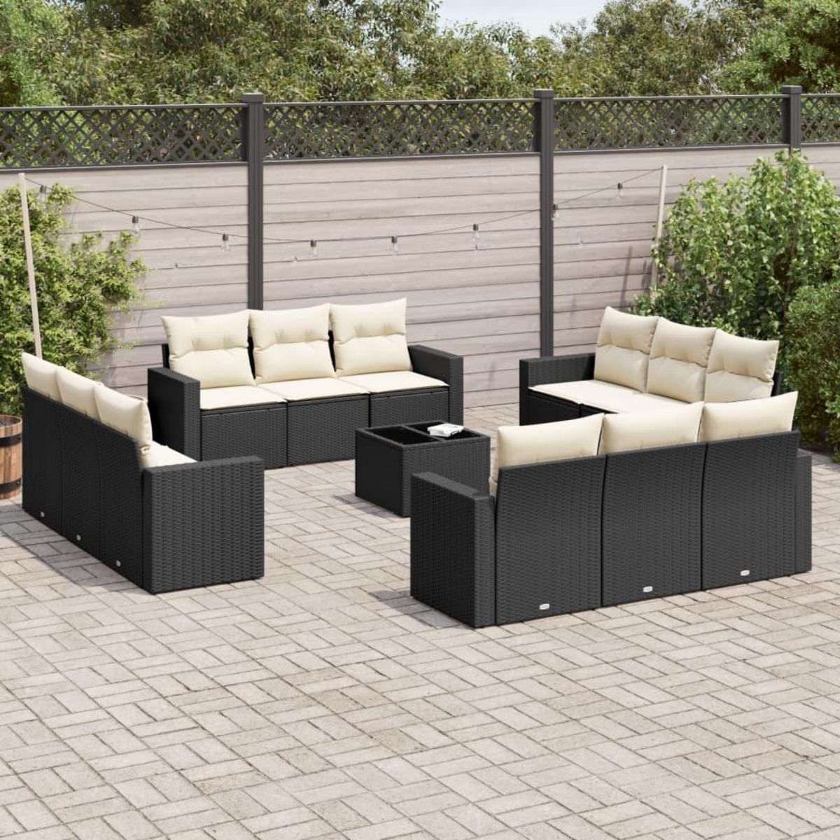 VIDAXL Salon de jardin avec coussins 13 pcs noir resine tressee