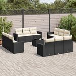 VIDAXL Salon de jardin avec coussins 13 pcs noir resine tressee