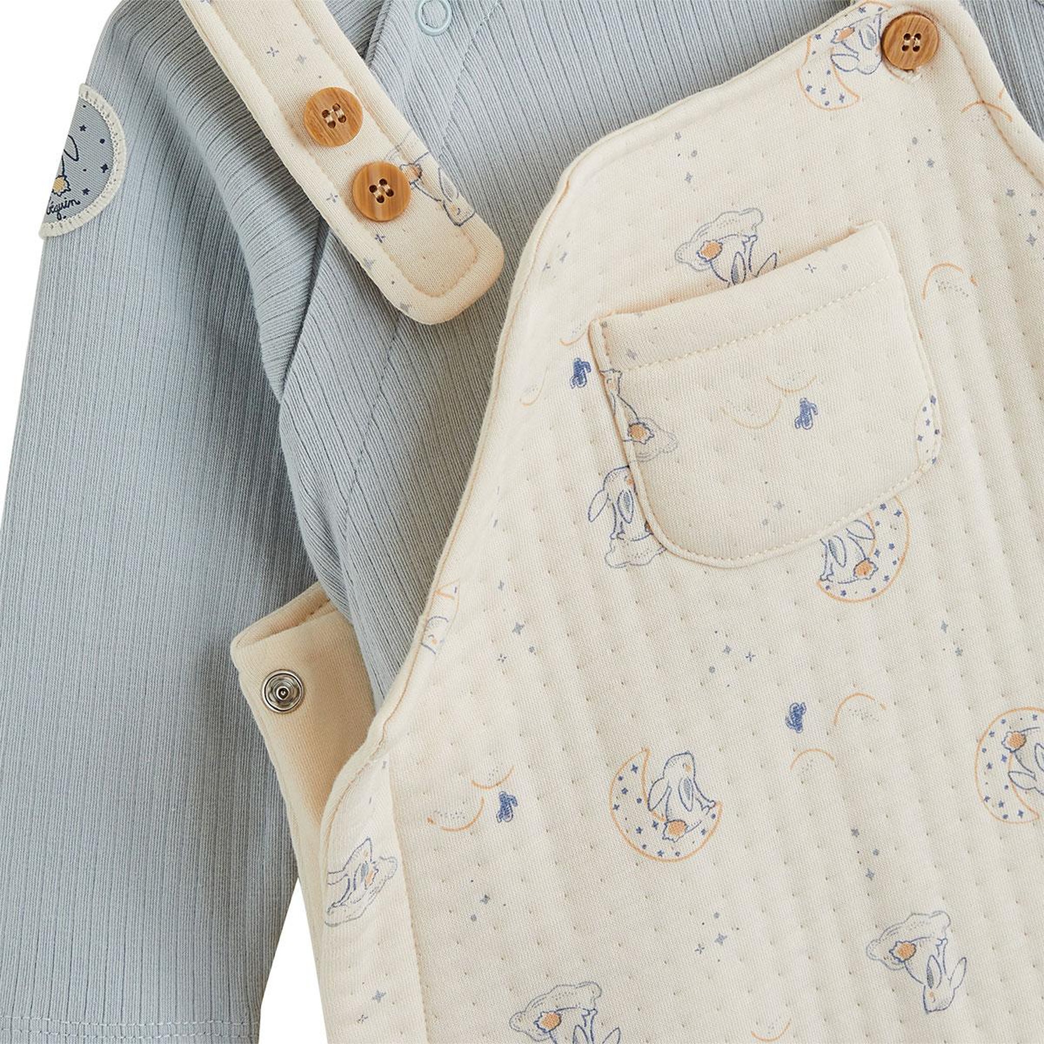 Voir la diapositive 3 : PETIT BEGUIN Ensemble salopette bébé en coton matelassé et t-shirt voix lactée