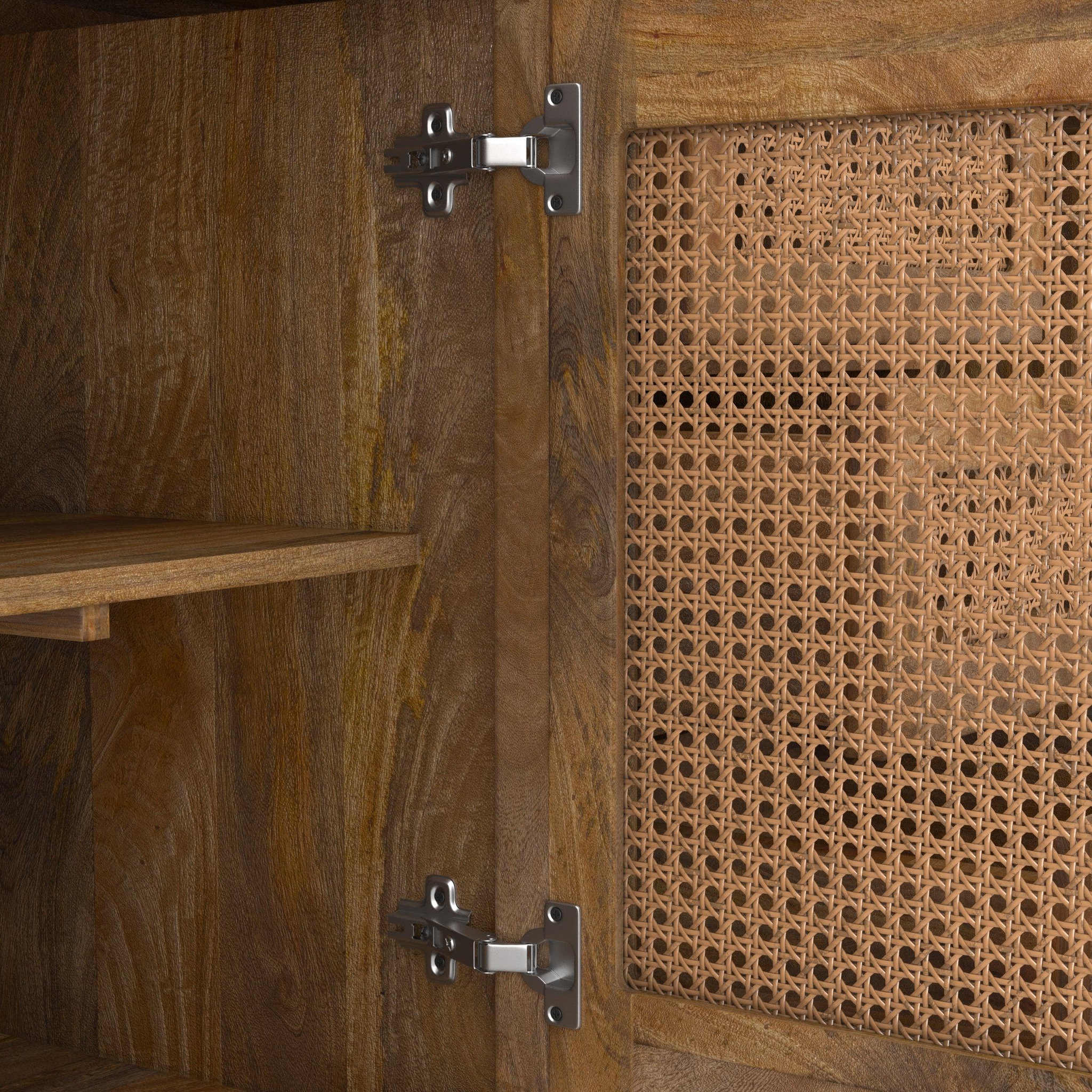 Voir la diapositive 6 : MAISON PAVANE Buffet 3 portes et 3 tiroirs en bois de manguier et cannage-tiki