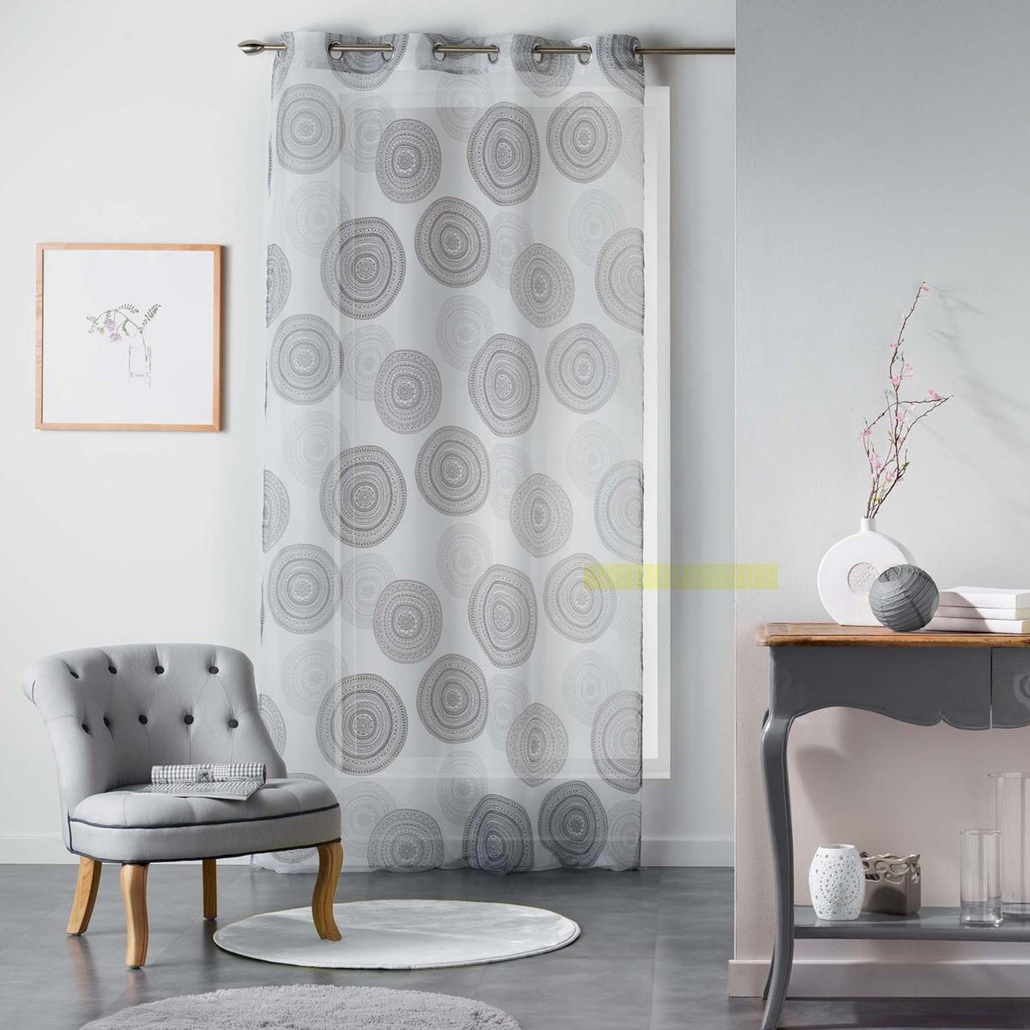 Douceur d'Intérieur Rideau voilage  romana  140x240cm blanc & noir