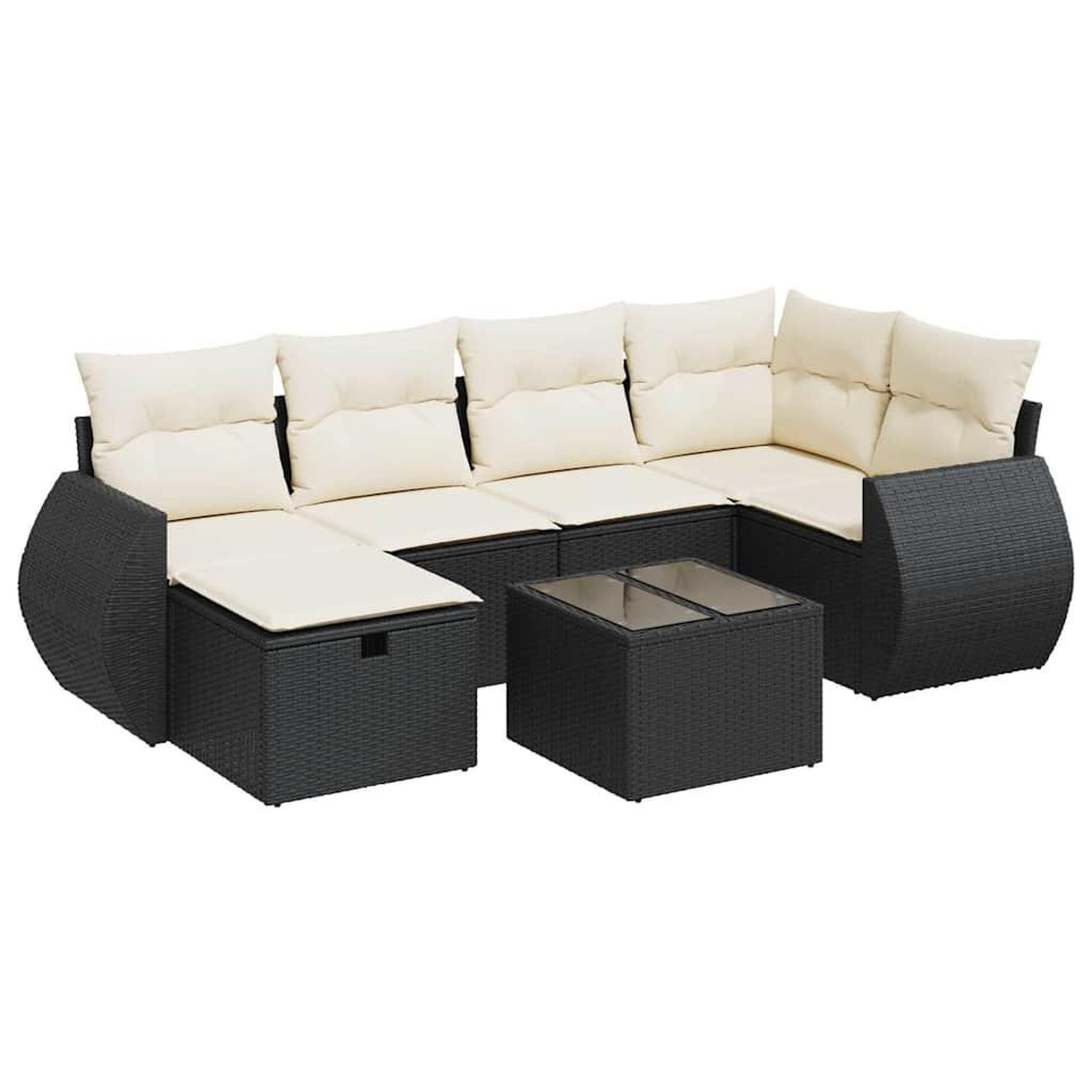 Voir la diapositive 2 : VIDAXL Salon de jardin 7 pcs avec coussins noir resine tressee