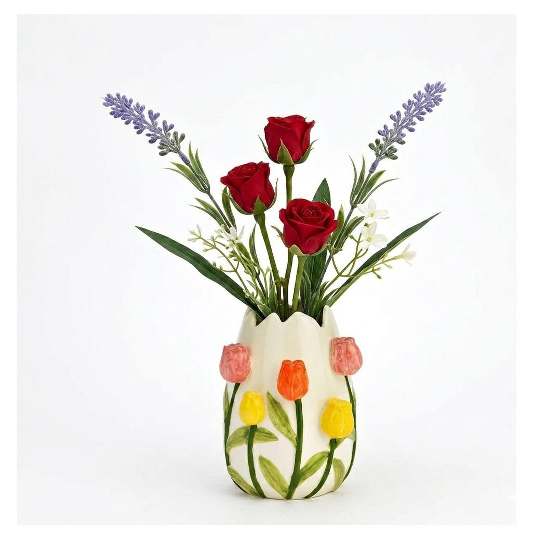 Voir la diapositive 3 : Eden Vase en porcelaine coloré décor tulipes
