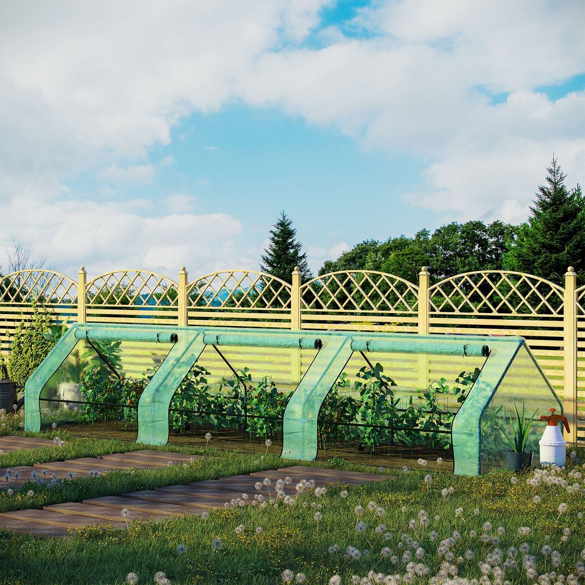 OUTSUNNY Mini serre de jardin serre à tomates 400L x 100l x 80H cm acier PE haute densité 140 g/m² anti-UV 3 fenêtres avec zip enroulables vert