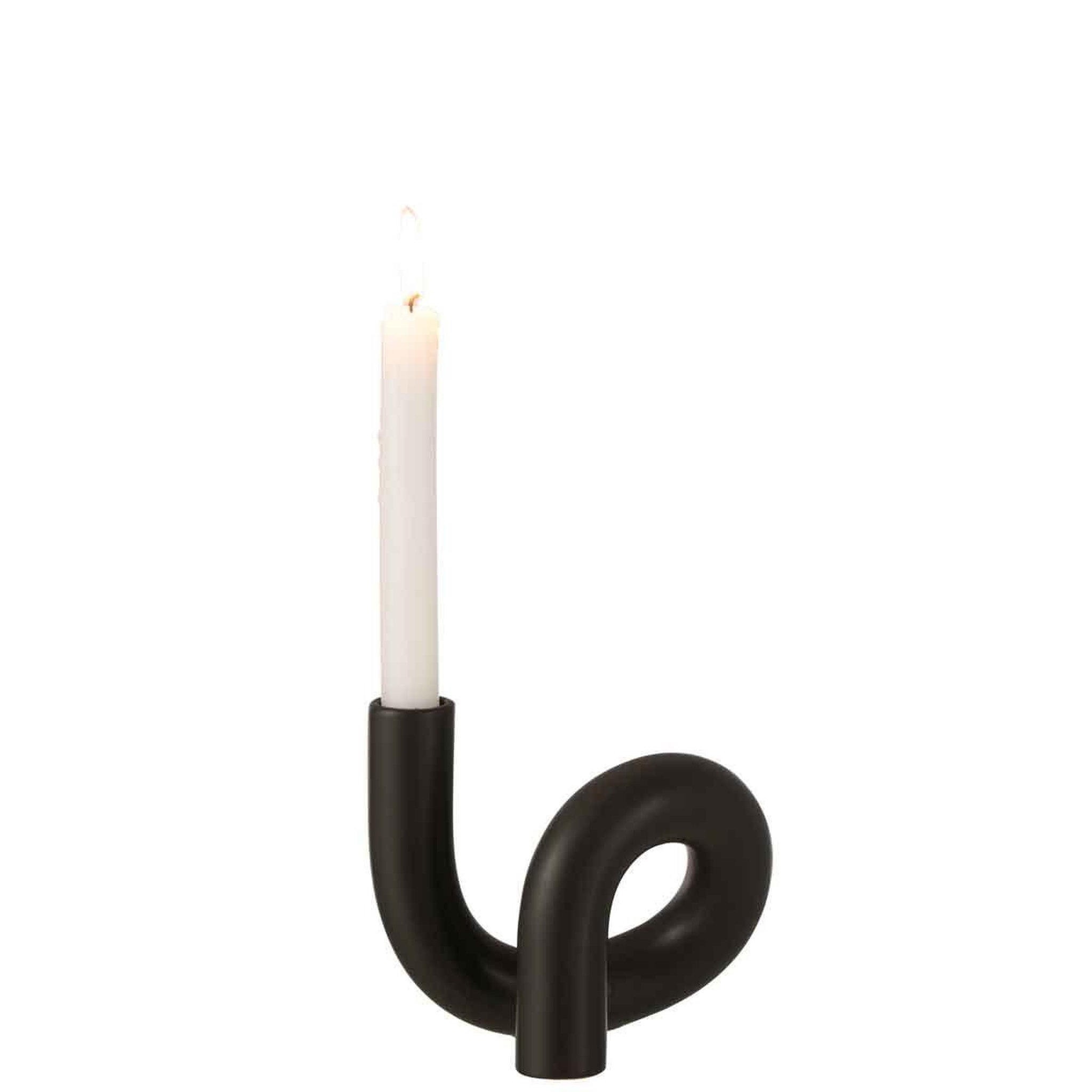 Voir la diapositive 2 : J-LINE Bougeoir 1 bougie déco  torsion  17cm noir