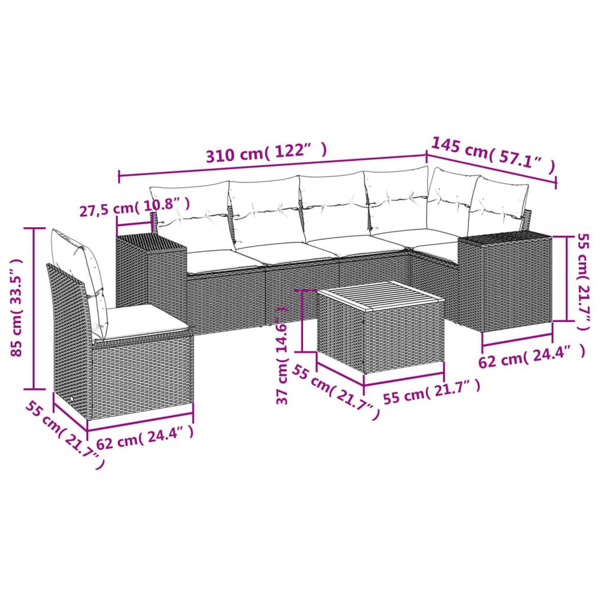 Voir la diapositive 3 : VIDAXL Salon de jardin avec coussins 7 pcs gris resine tressee