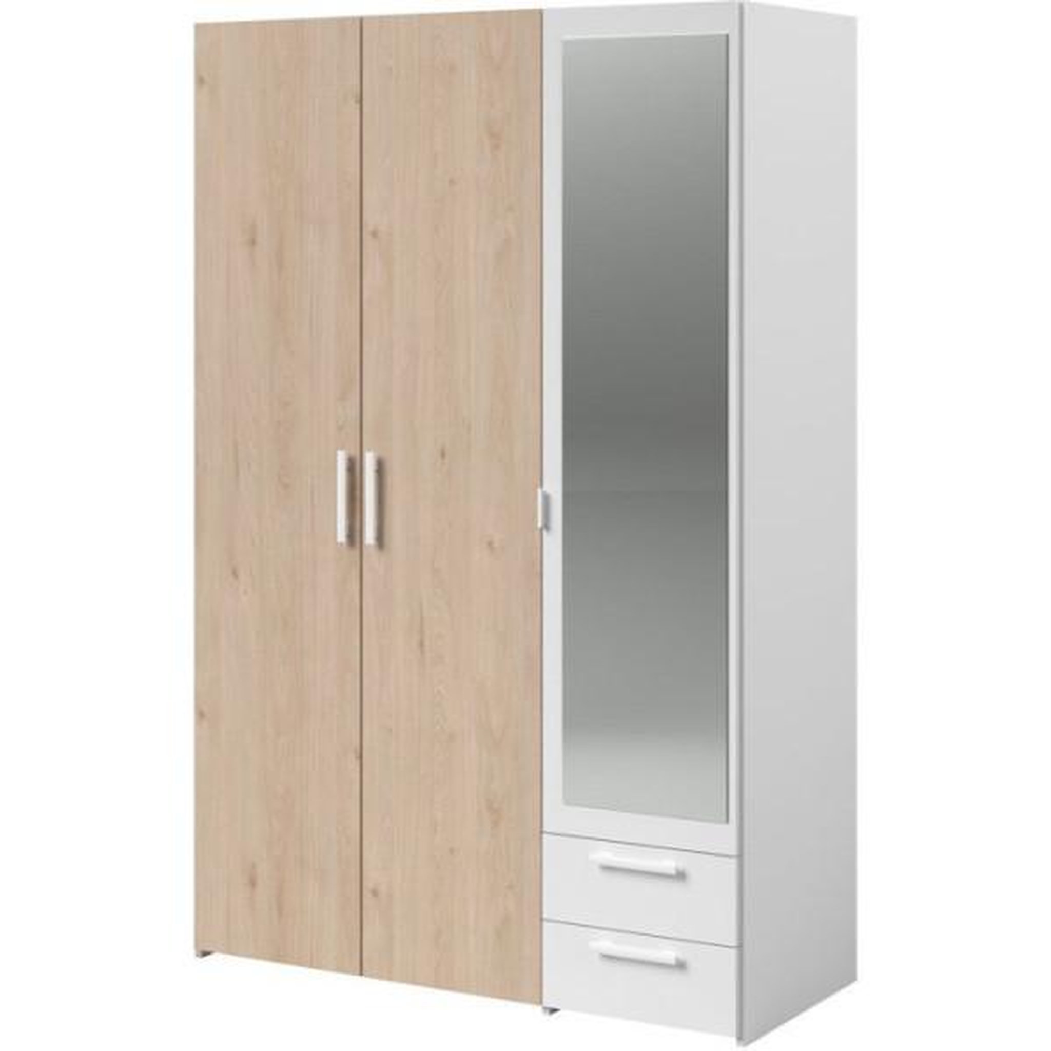 PARISOT Armoire VARIA - Panneaux de particules revetu papier - Décor chene et blanc - 3 portes - L 120,3 x P 5,7 x H 185 cm