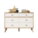MERAX Commode 6 tiroir(s) 0 niche(s) coloris blanc+naturel largeur 116 cm panneaux de particules