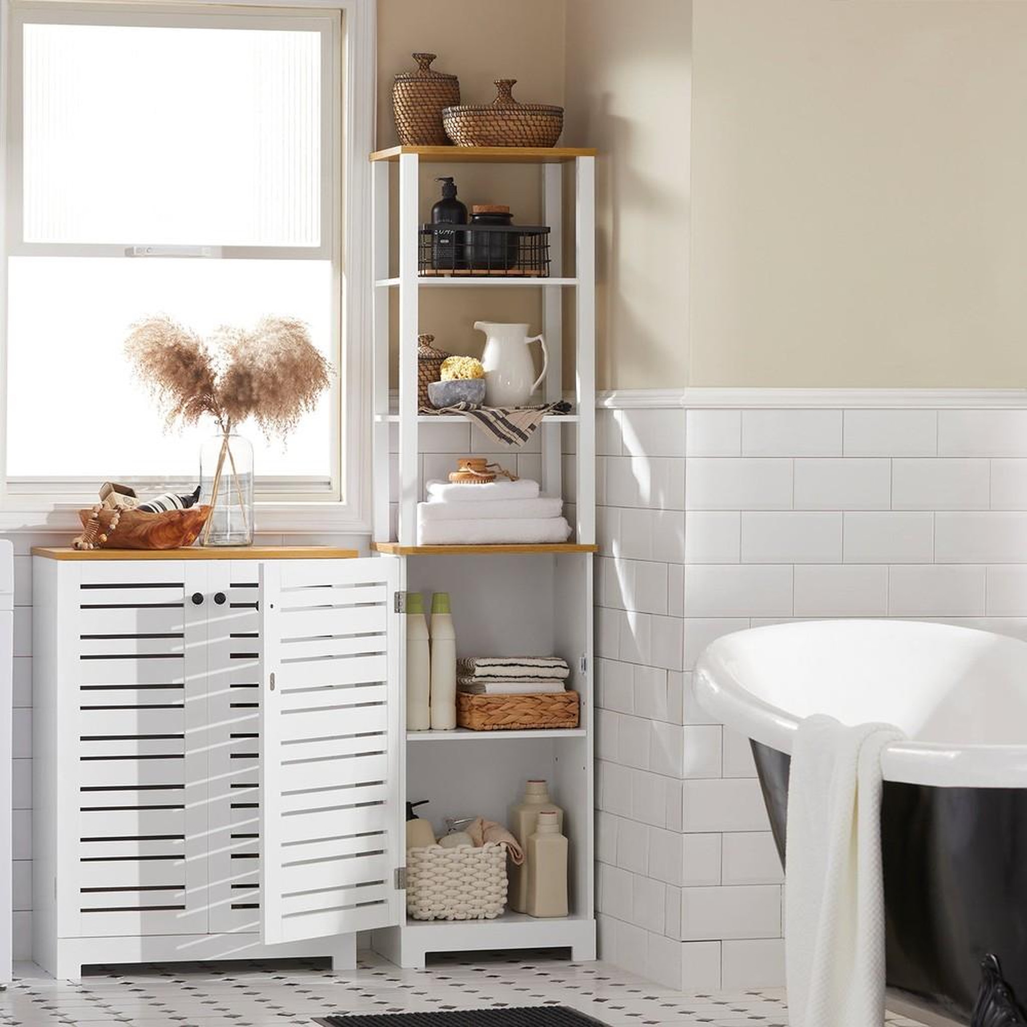 Voir la diapositive 4 : SOBUY Armoire haute salle de bain Blanc 39x30x160cm BZR43-W
