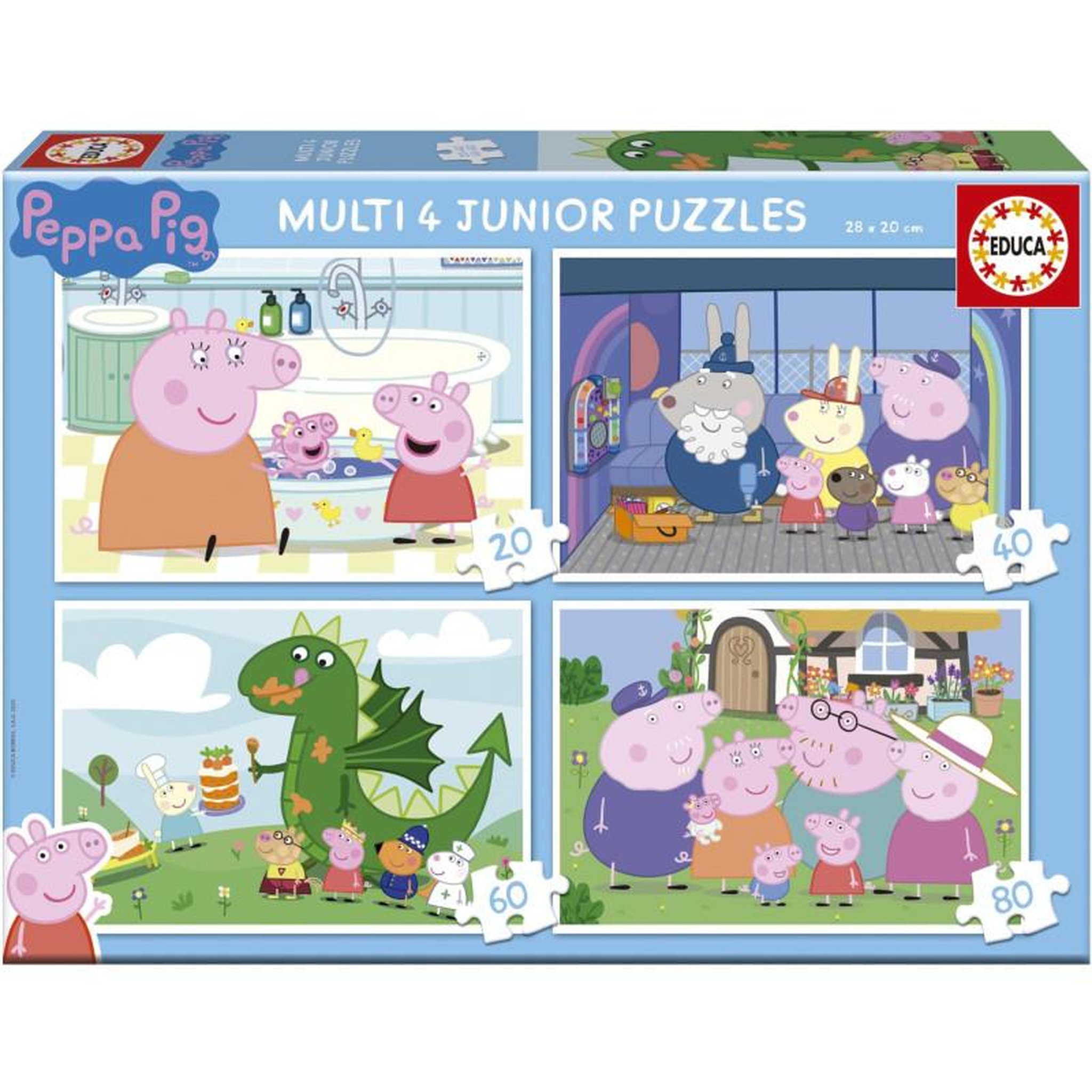 EDUCA Puzzle multi 4 junior 20 / 40 / 60 / 80 pièces - Peppa Pig - Enfant dès 3 ans - Puzzle éducatif évolutif - Educa
