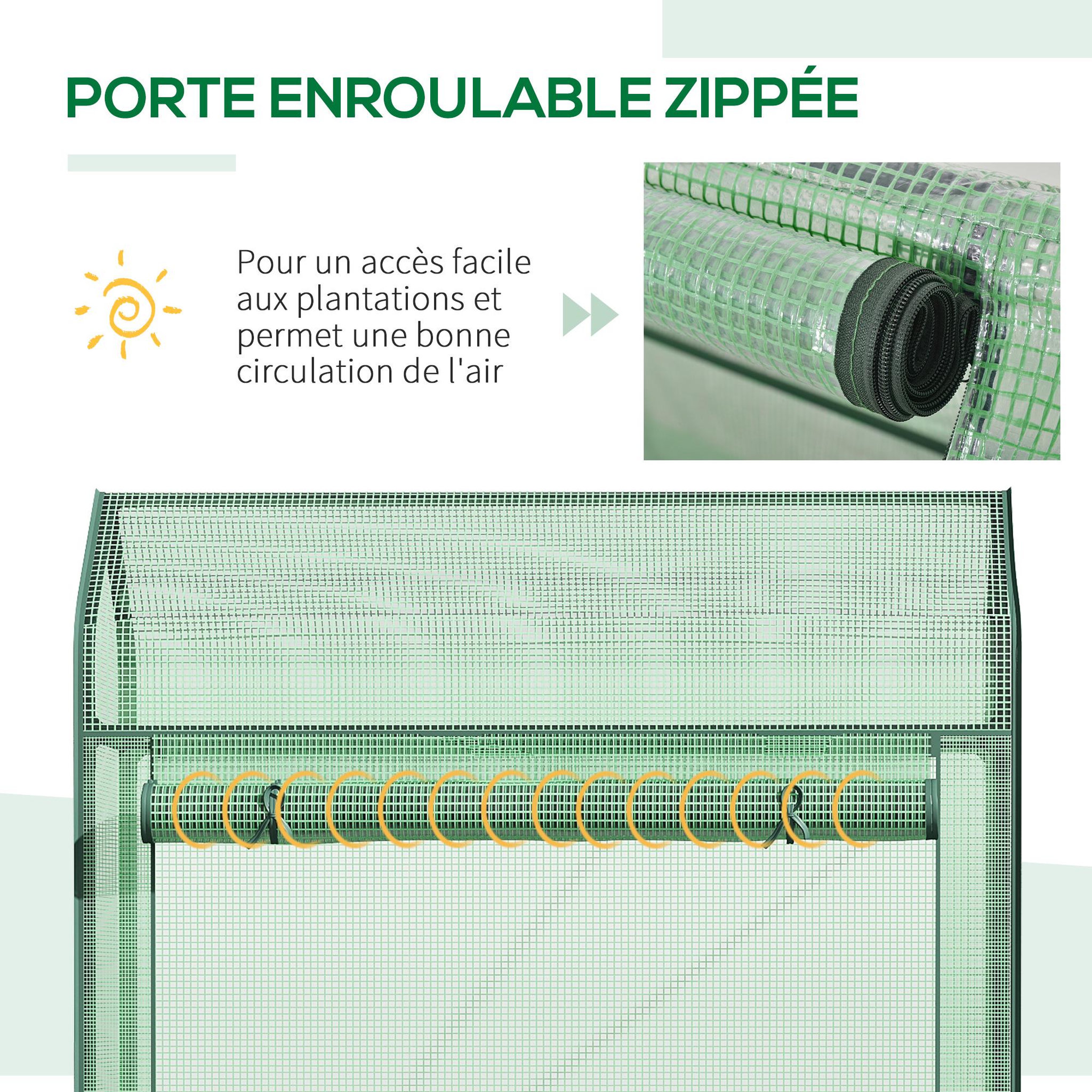 Voir la diapositive 5 : OUTSUNNY Serre de jardin serre à tomates anti-UV dim. 100L x 51l x 170H cm porte zipée déroulante métal thermolaqué PE vert