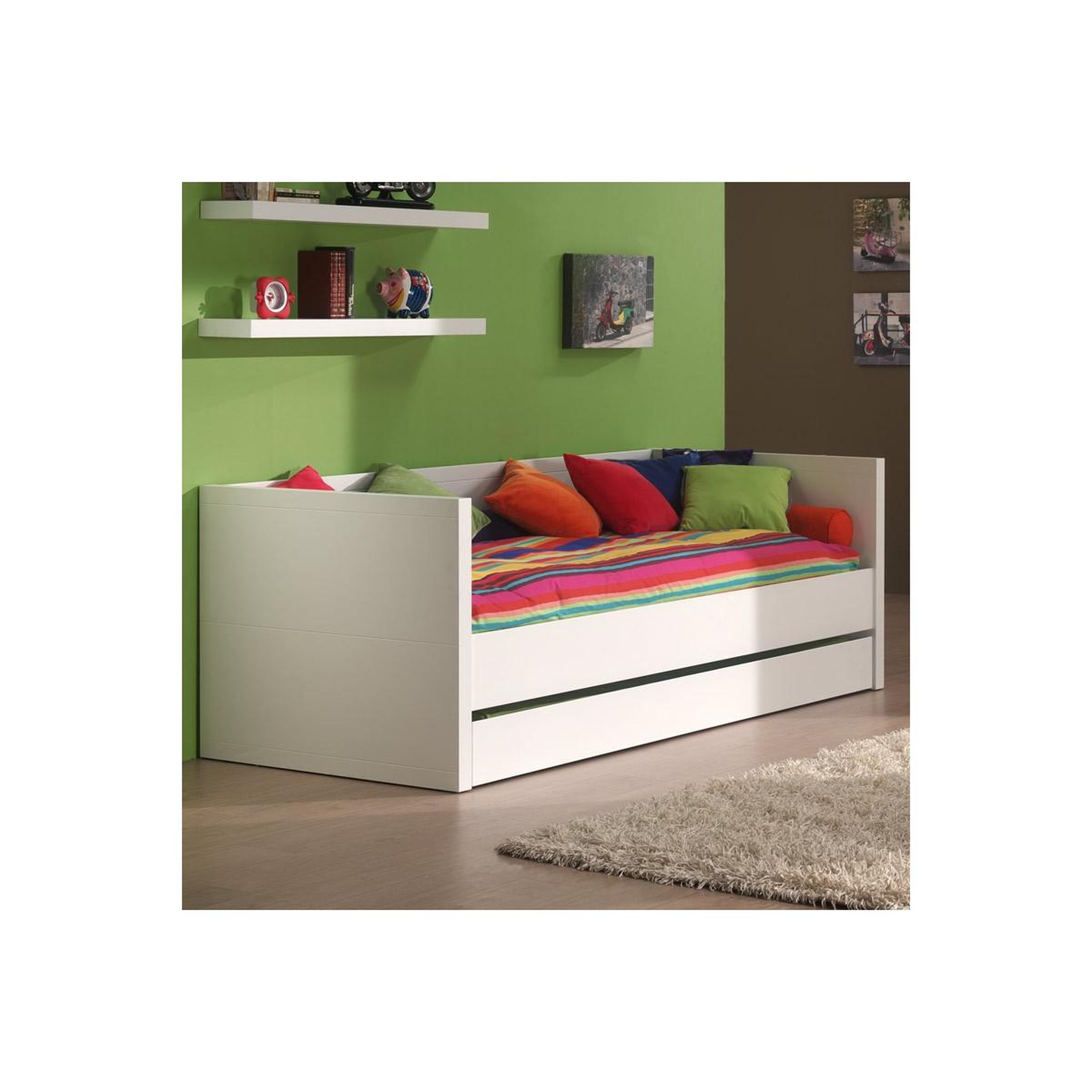 Voir la diapositive 2 : Paris Prix Lit banquette enfant  lara  90x200cm blanc
