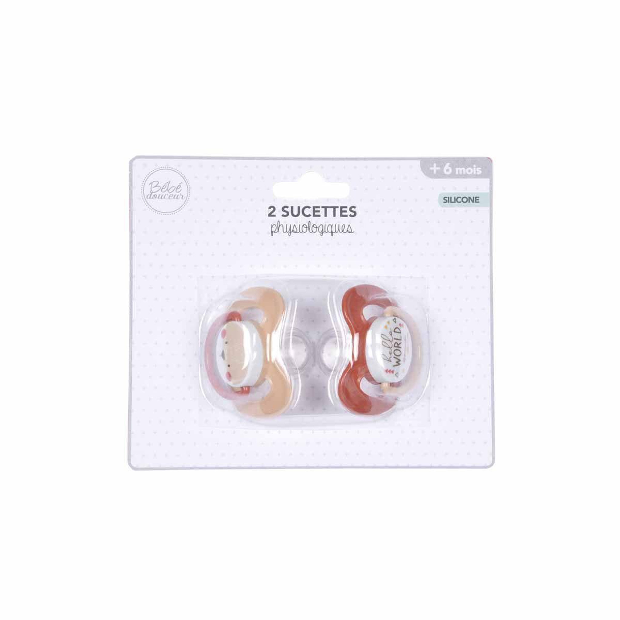 Voir la diapositive 2 : BEBE DOUCEUR Lot de 2 sucettes physiologiques  renard  +6 mois beige