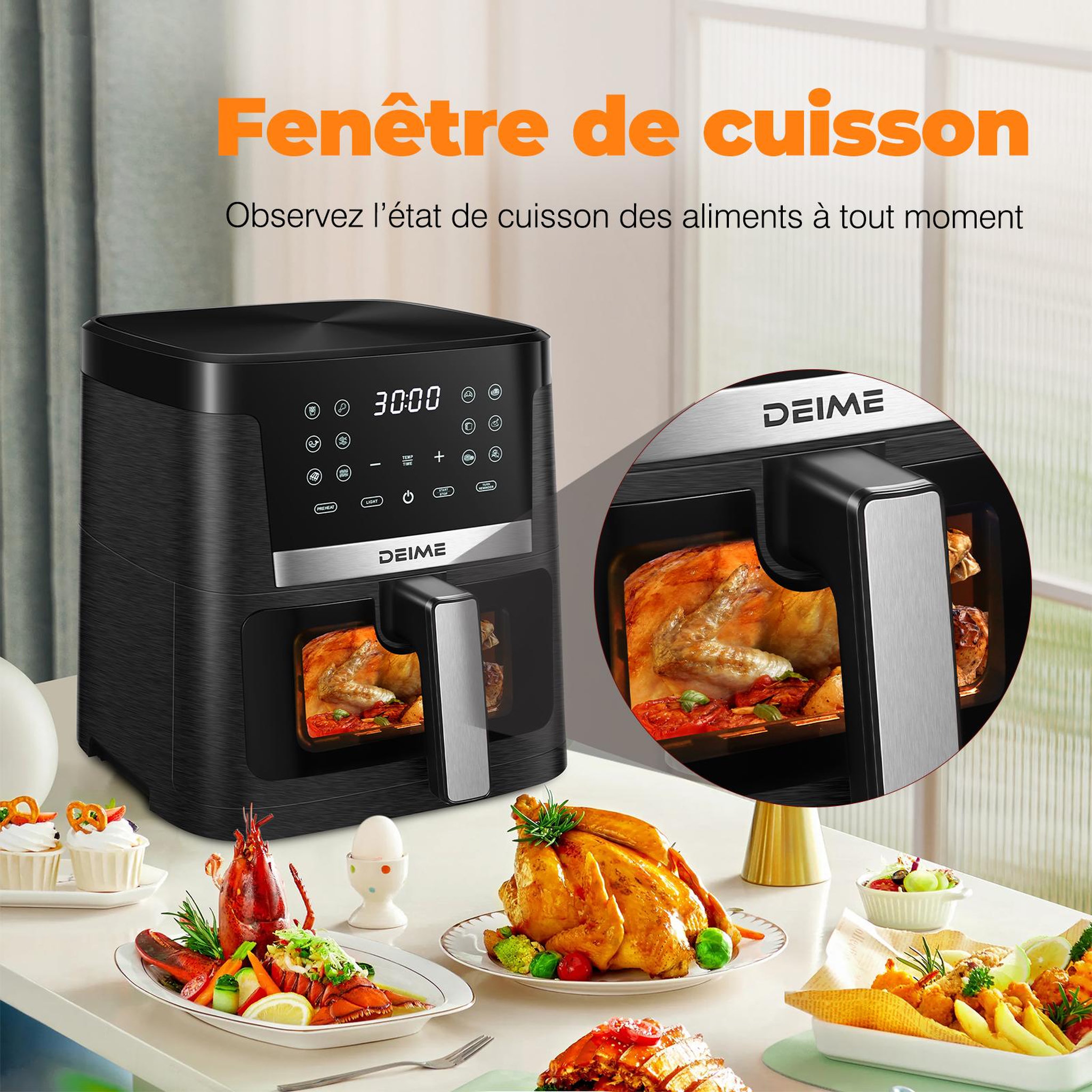 Voir la diapositive 5 : DEIME DEIME -  7 l 1800 w 12 programmes avec vitre de cuisson