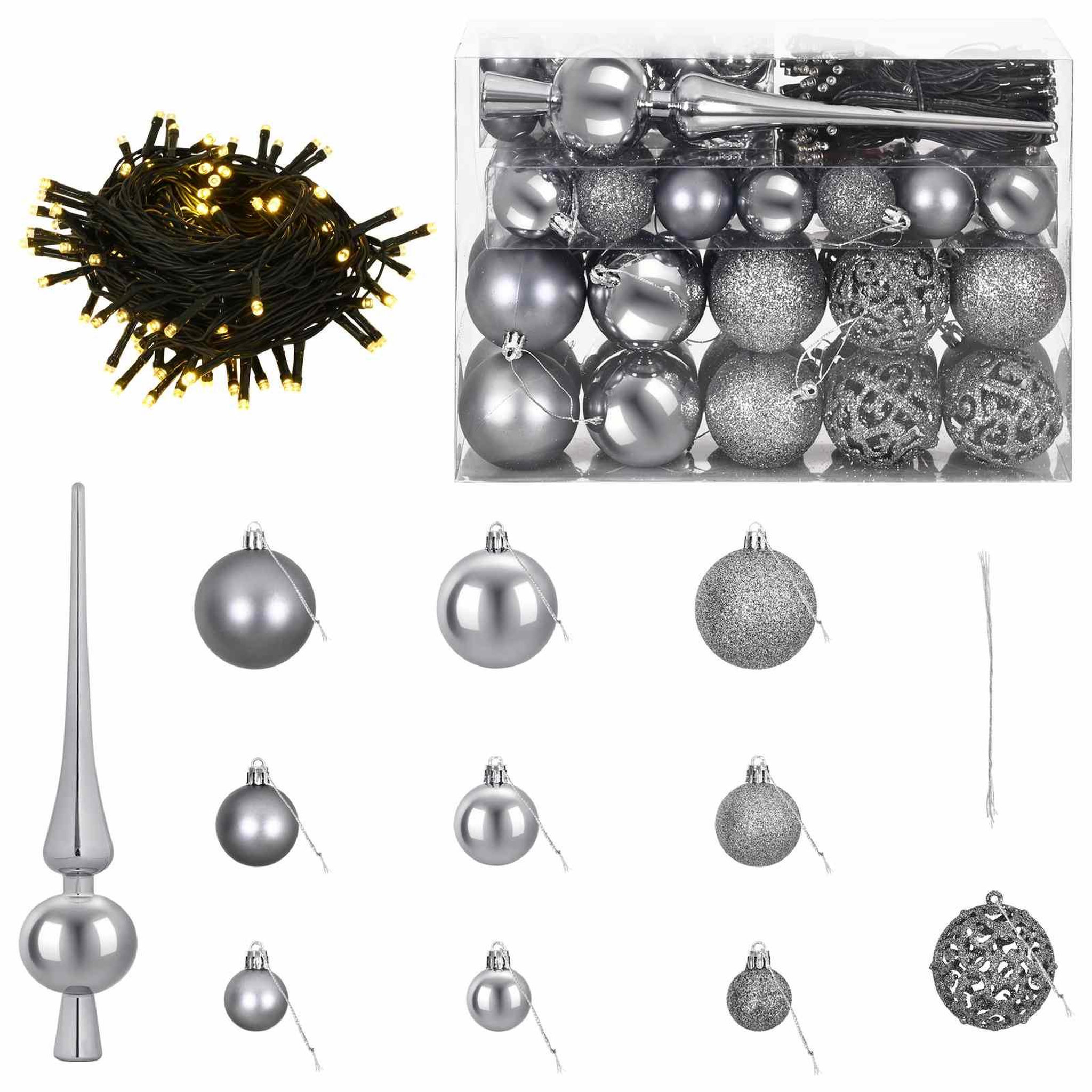 VIDAXL Ensemble de Boules de Noël 61 pc Gris Diam. 6 cm Plastique