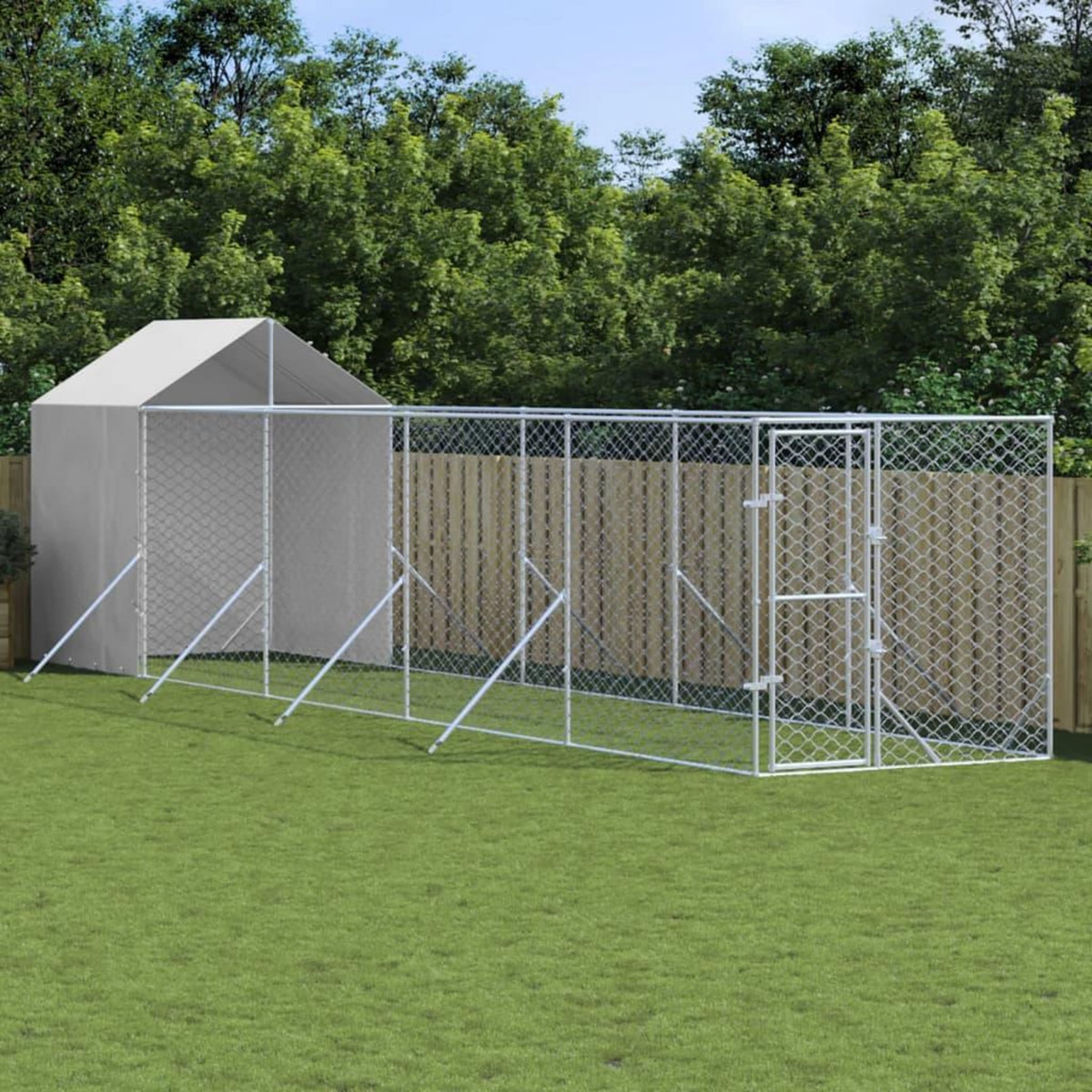 VIDAXL Chenil d'exterieur pour chiens avec toit argente 2x10x2,5 m