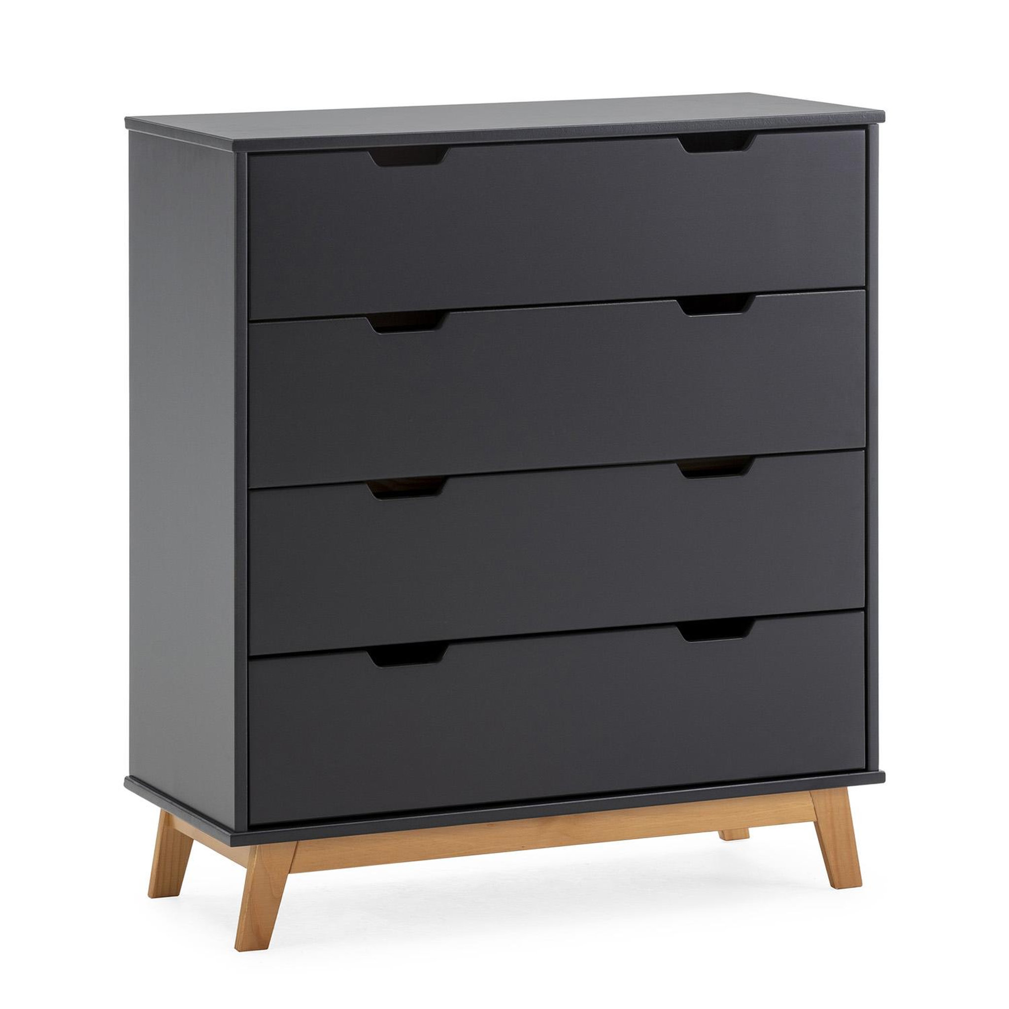 VS VENTA-STOCK Commode Miranda avec 4 tirois en Couleur Anthracite, Pieds en Bois Naturel