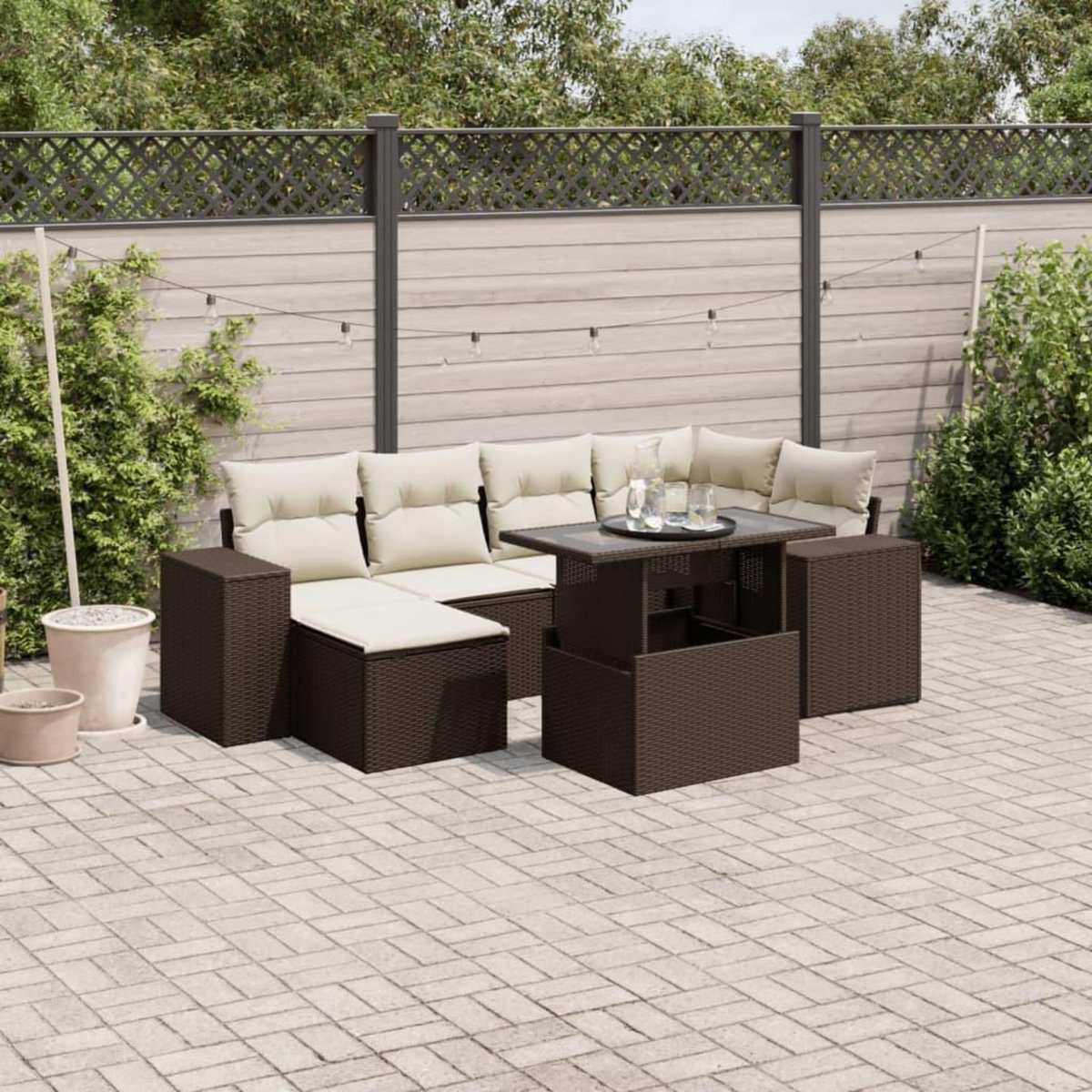 VIDAXL Salon de jardin avec coussins 7 pcs marron resine tressee