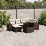VIDAXL Salon de jardin avec coussins 7 pcs marron resine tressee