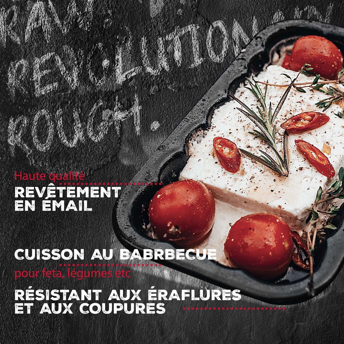 FM PROFESSIONAL Lot de 2 plats de cuisson en acier émaillé 40 x 34 cm et 21 x 12 cm FM Professional Barbecue