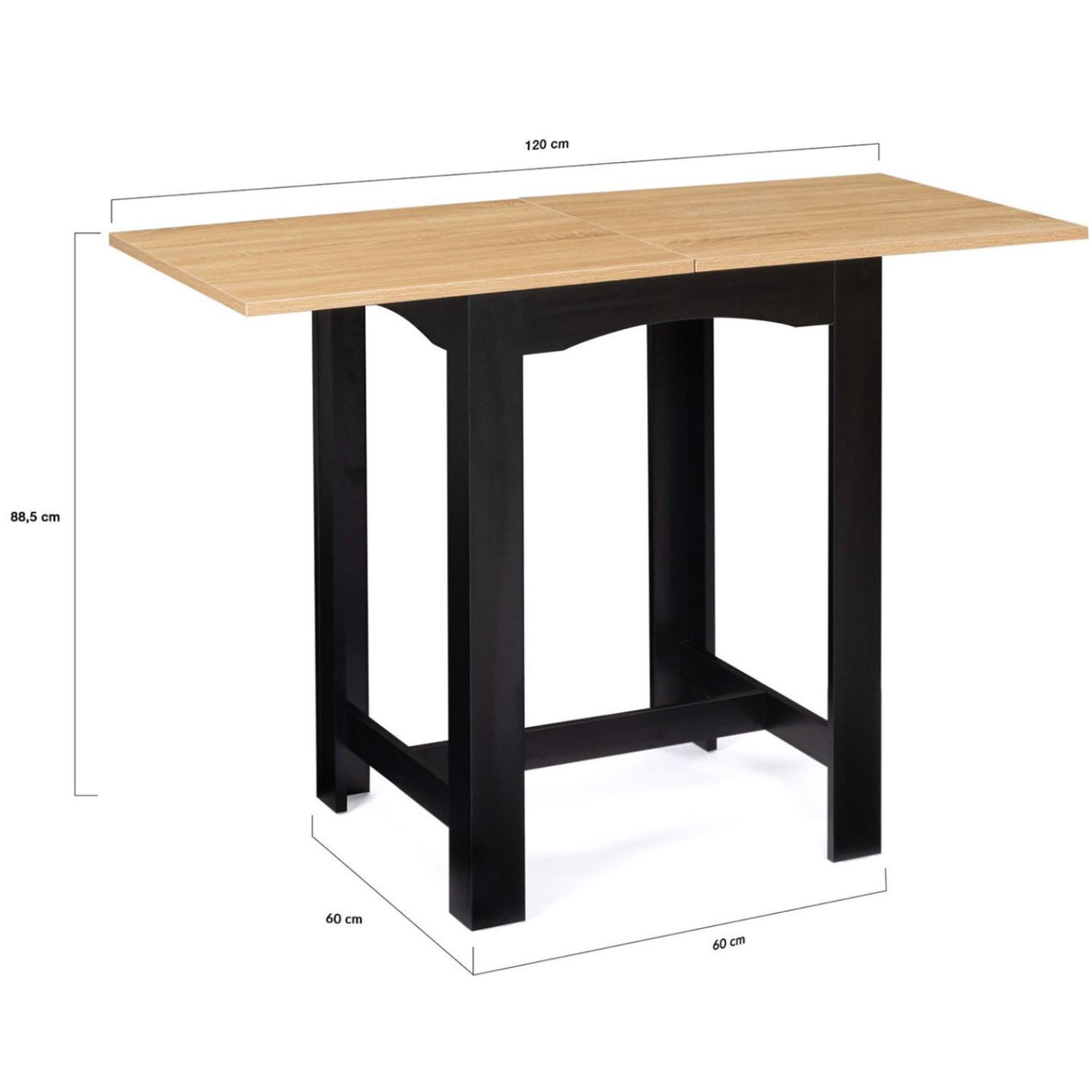 Voir la diapositive 5 : ID MARKET Table haute de bar extensible dona 2 à 4 personnes noire plateau façon hêtre 60-120 cm