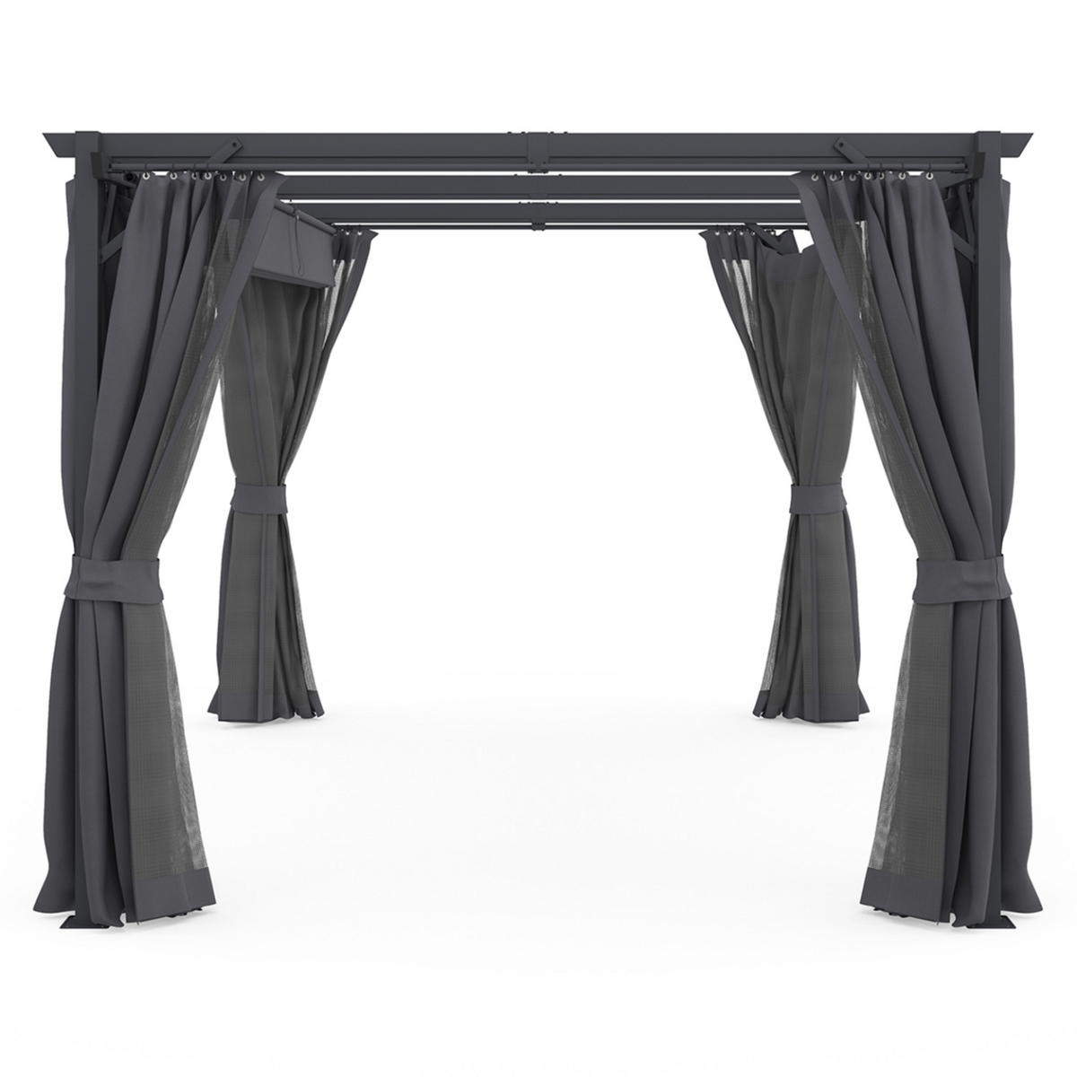 ID MARKET Pergola édition intégrale moustiquaire toit rétractable 3x4M et 4 rideaux gris