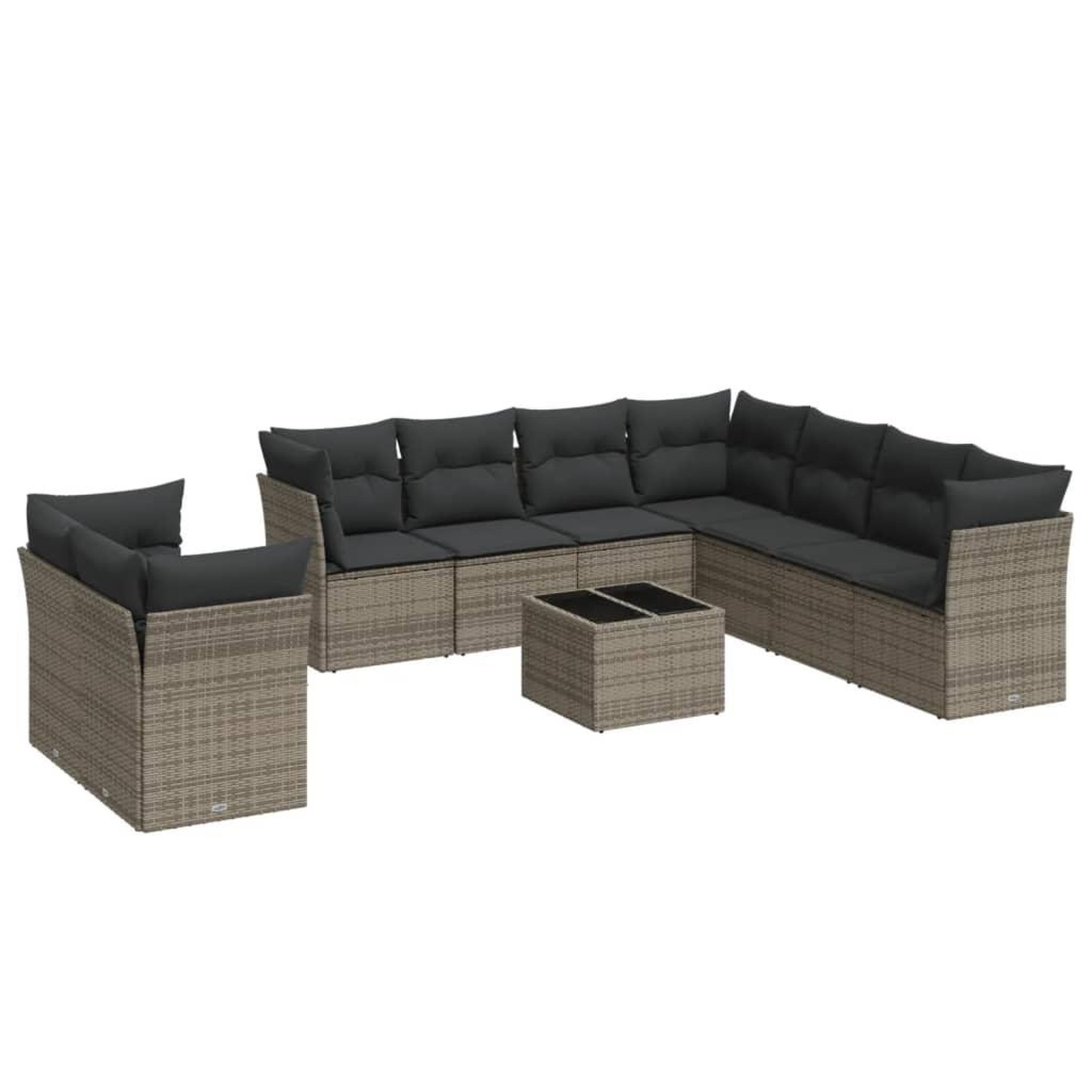 Voir la diapositive 2 : VIDAXL Salon de jardin avec coussins 10 pcs gris resine tressee