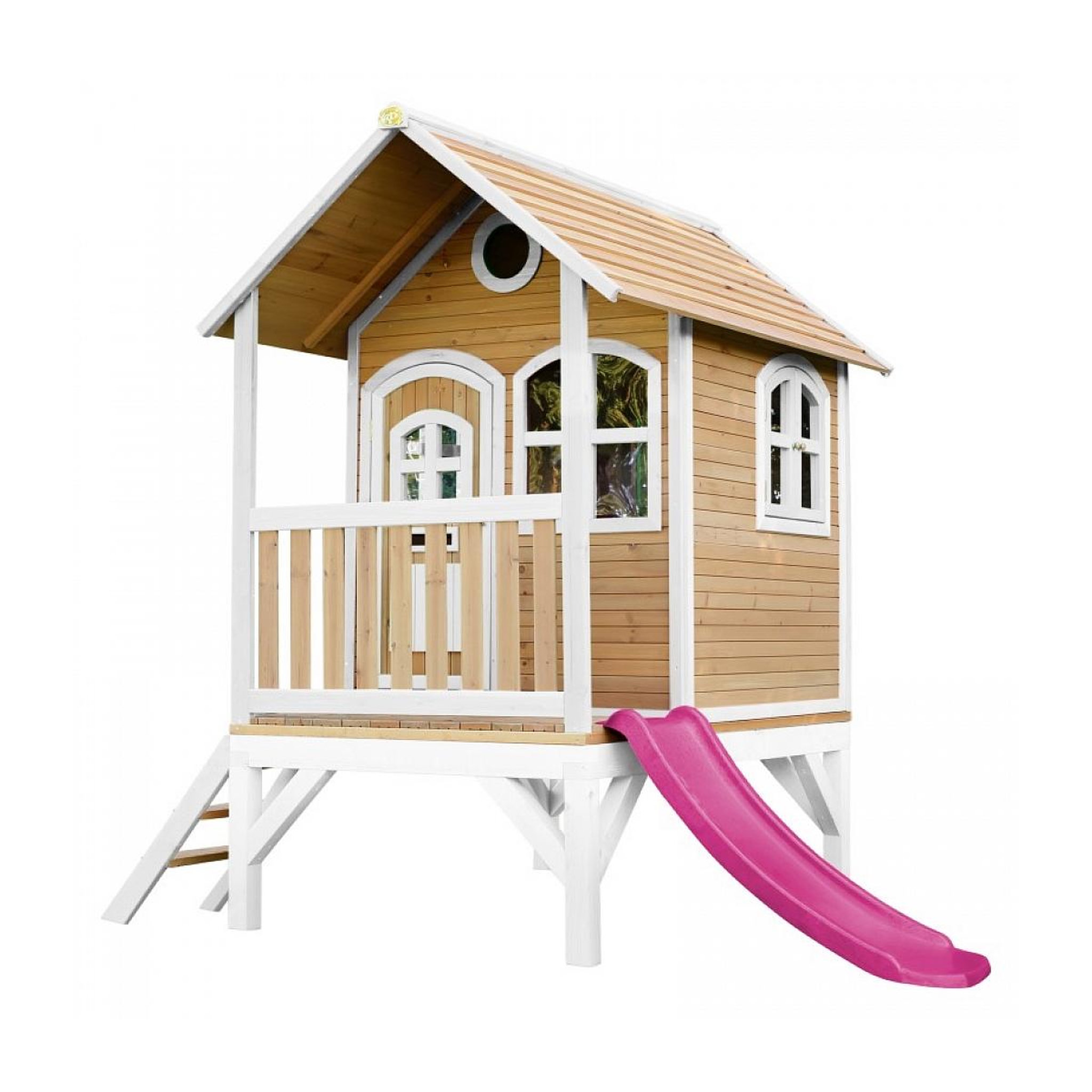 Axi House AXI Cabane enfant TOM Brun Blanc avec toboggan Rose