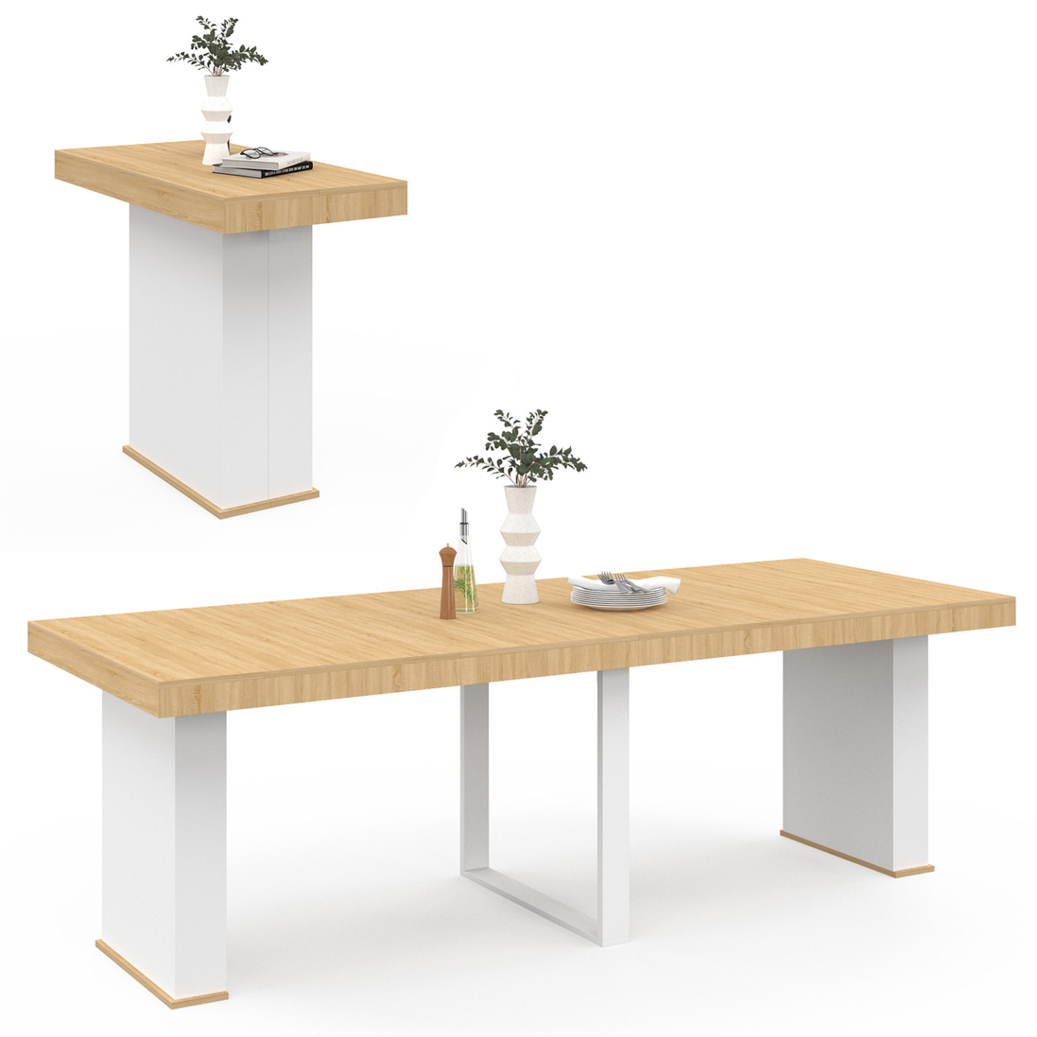 ID MARKET Table console extensible eden 10 personnes 235 cm bois et blanc