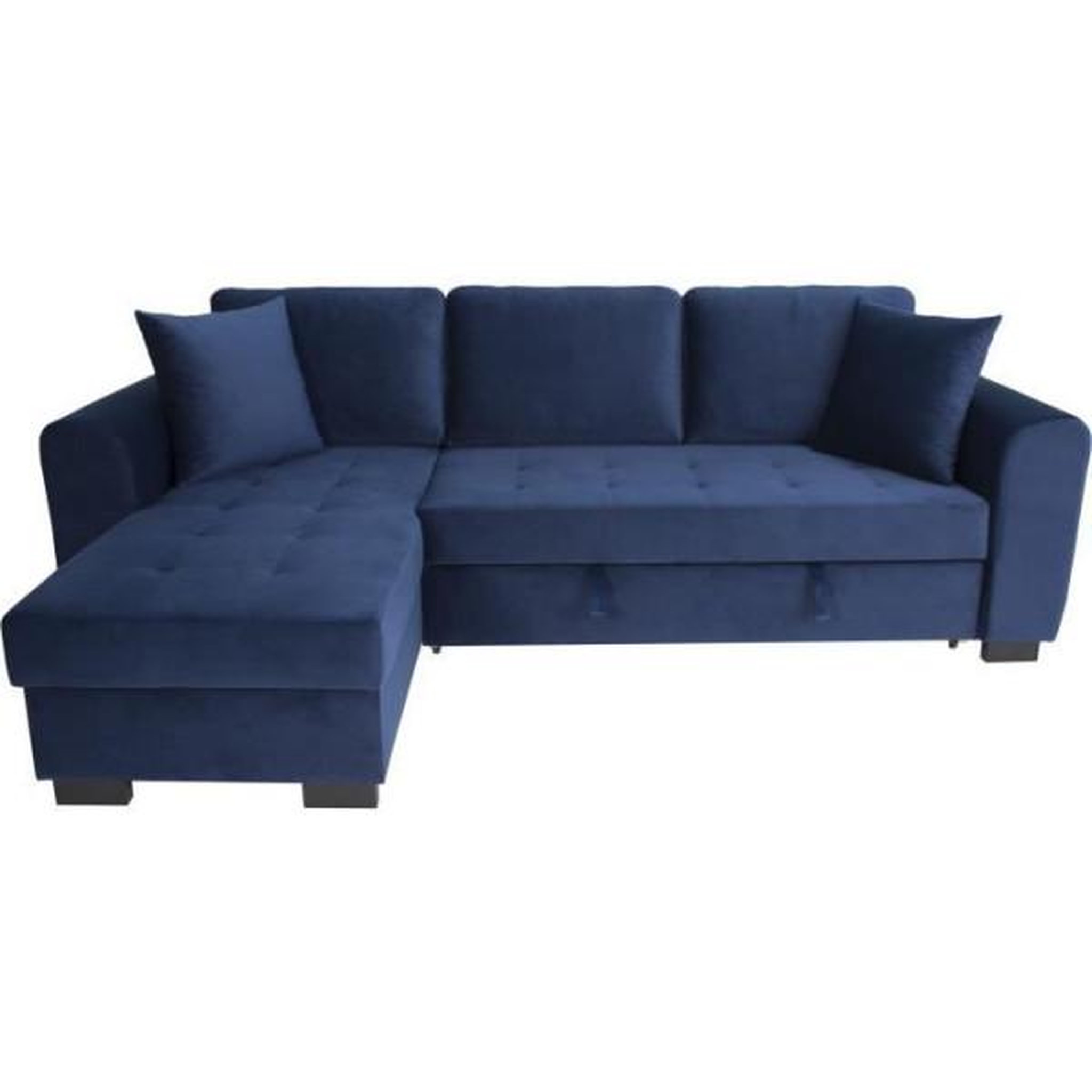 MARKET24 Canapé d'angle convertible HAMILTON 4 places - Tissu velours bleu - L 245 x P 140 x H 86 - Coffre de rangement