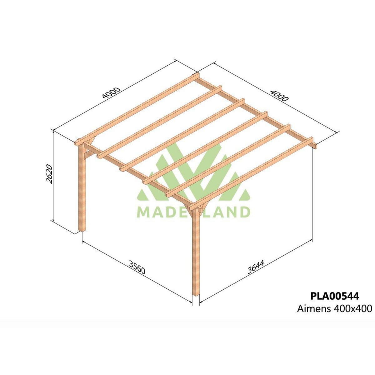 JARDIDECO Pergola adossée en lamellé-collée Amiens 400 x 400 cm - Mardeland