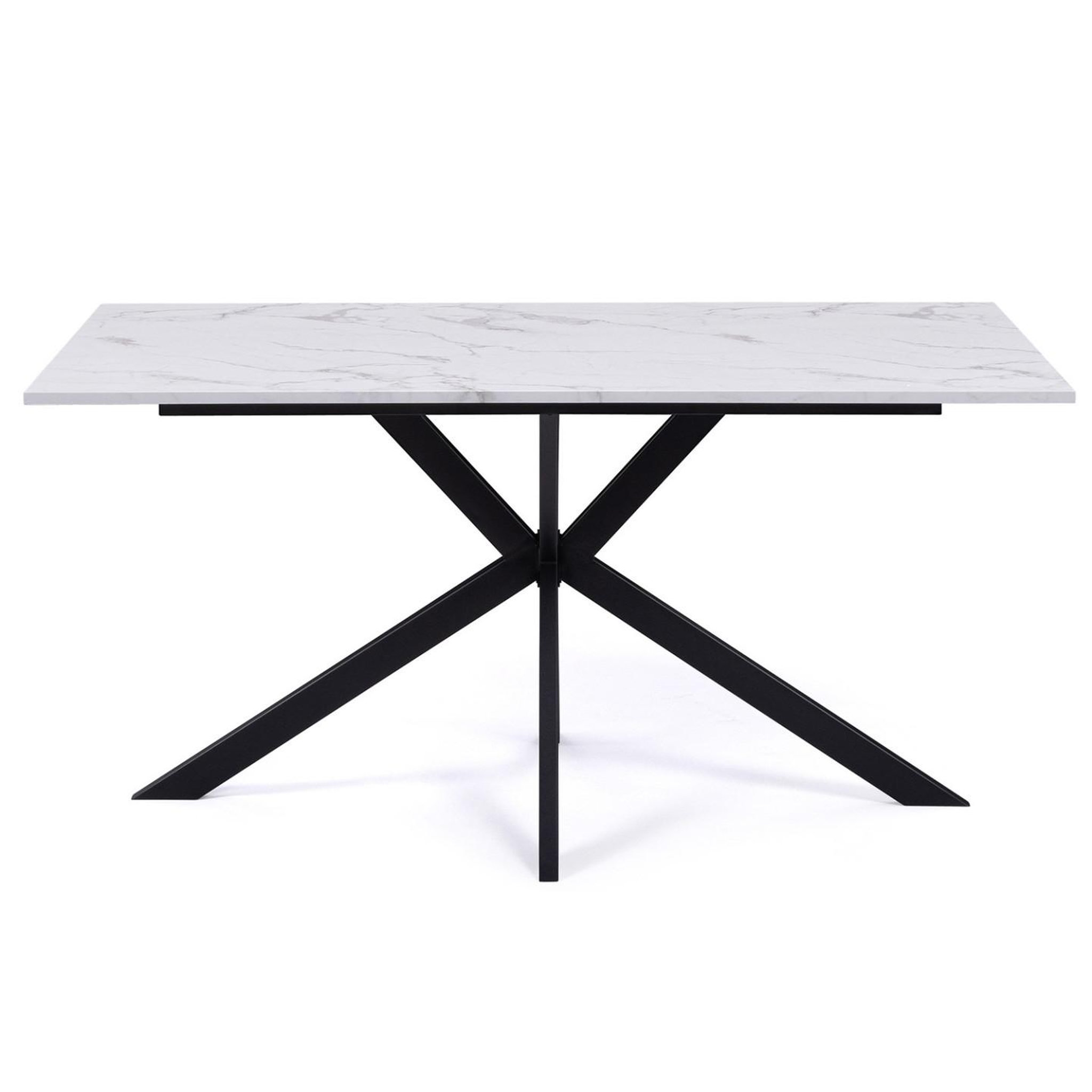 ID MARKET Table à manger rectangle alix 8 personnes pied araignée noir et plateau effet marbre blanc alaska 160 cm
