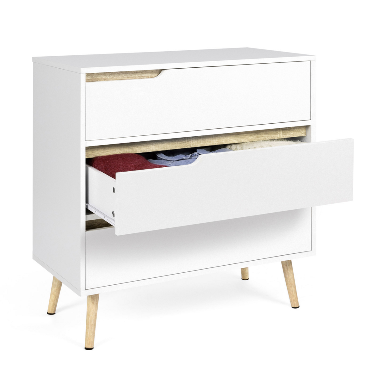 ID MARKET Commode 3 tiroirs HELSINKI 80 cm scandinave blanc