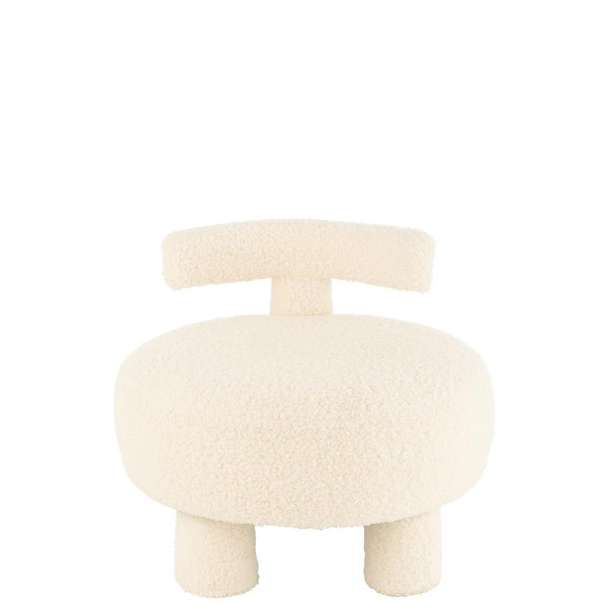 Voir la diapositive 2 : J-LINE Pouf design avec dossier  bouclette  52cm blanc